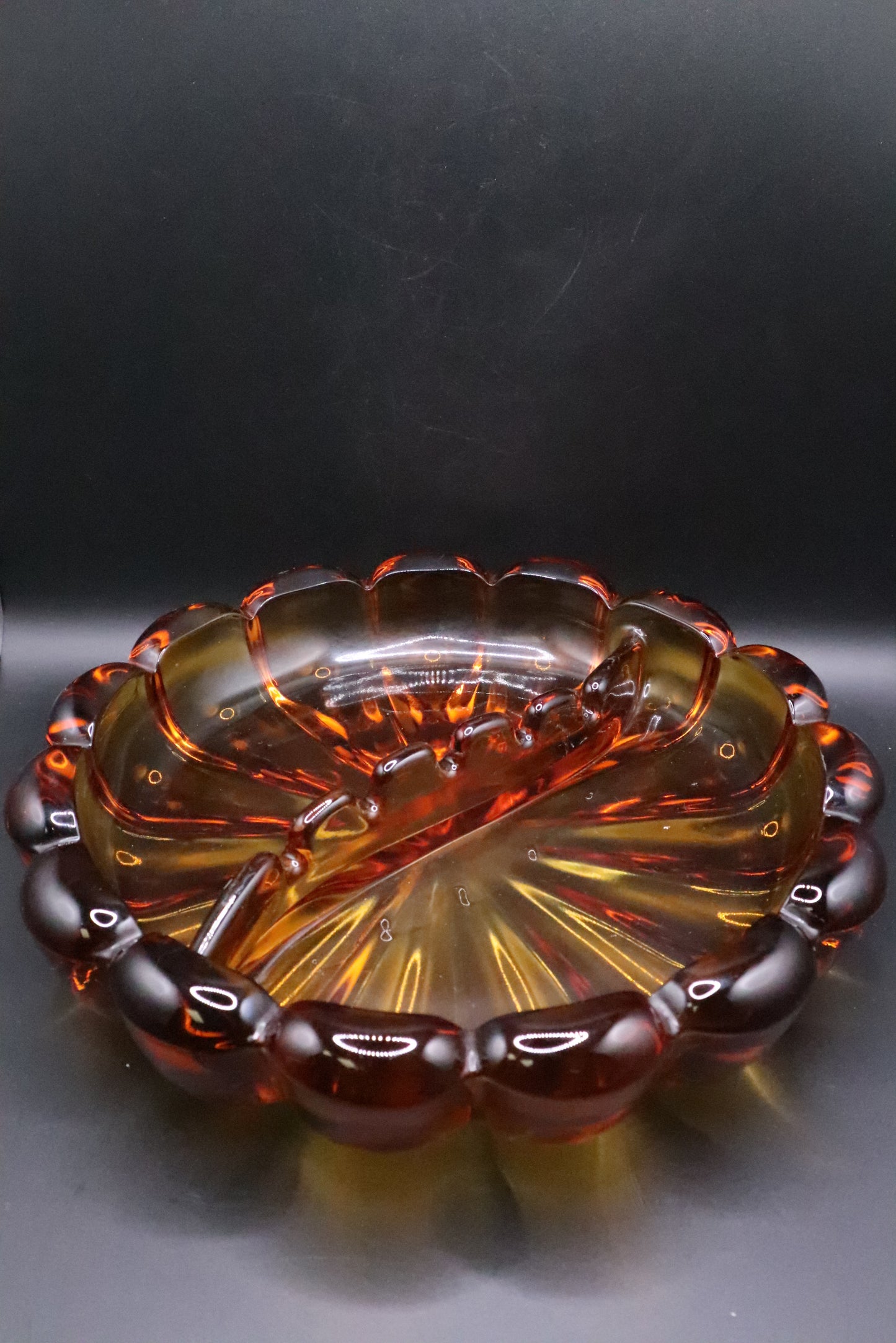 MCM VIKING ART GLASS AMBER 8" ASHTRAY