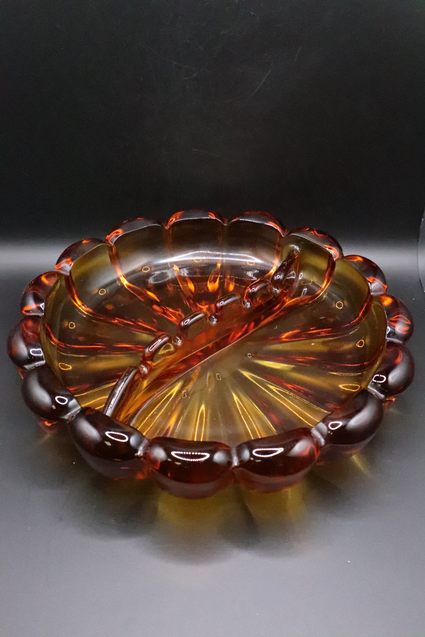 MCM VIKING ART GLASS AMBER 8" ASHTRAY