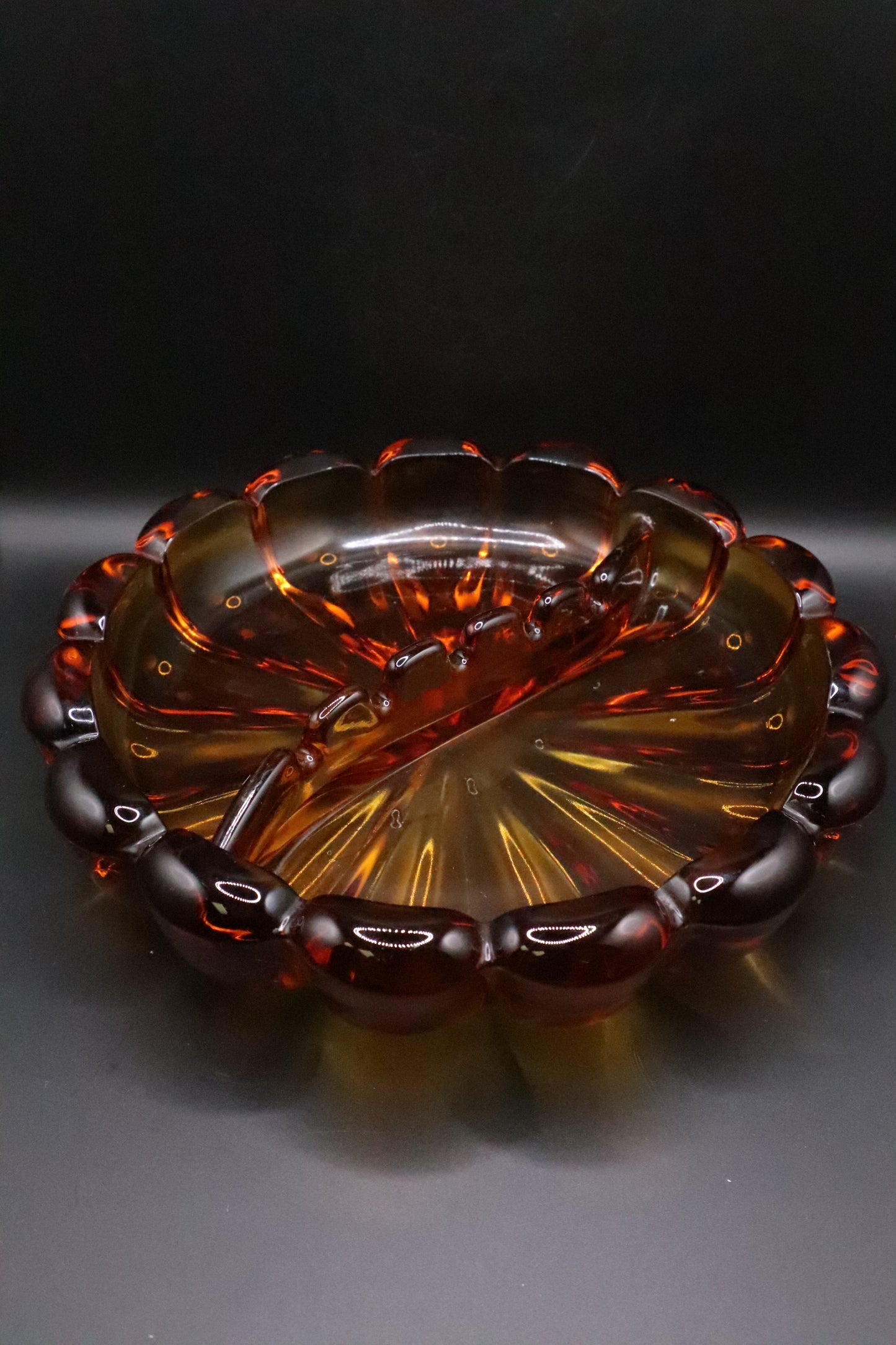 MCM VIKING ART GLASS AMBER 8" ASHTRAY