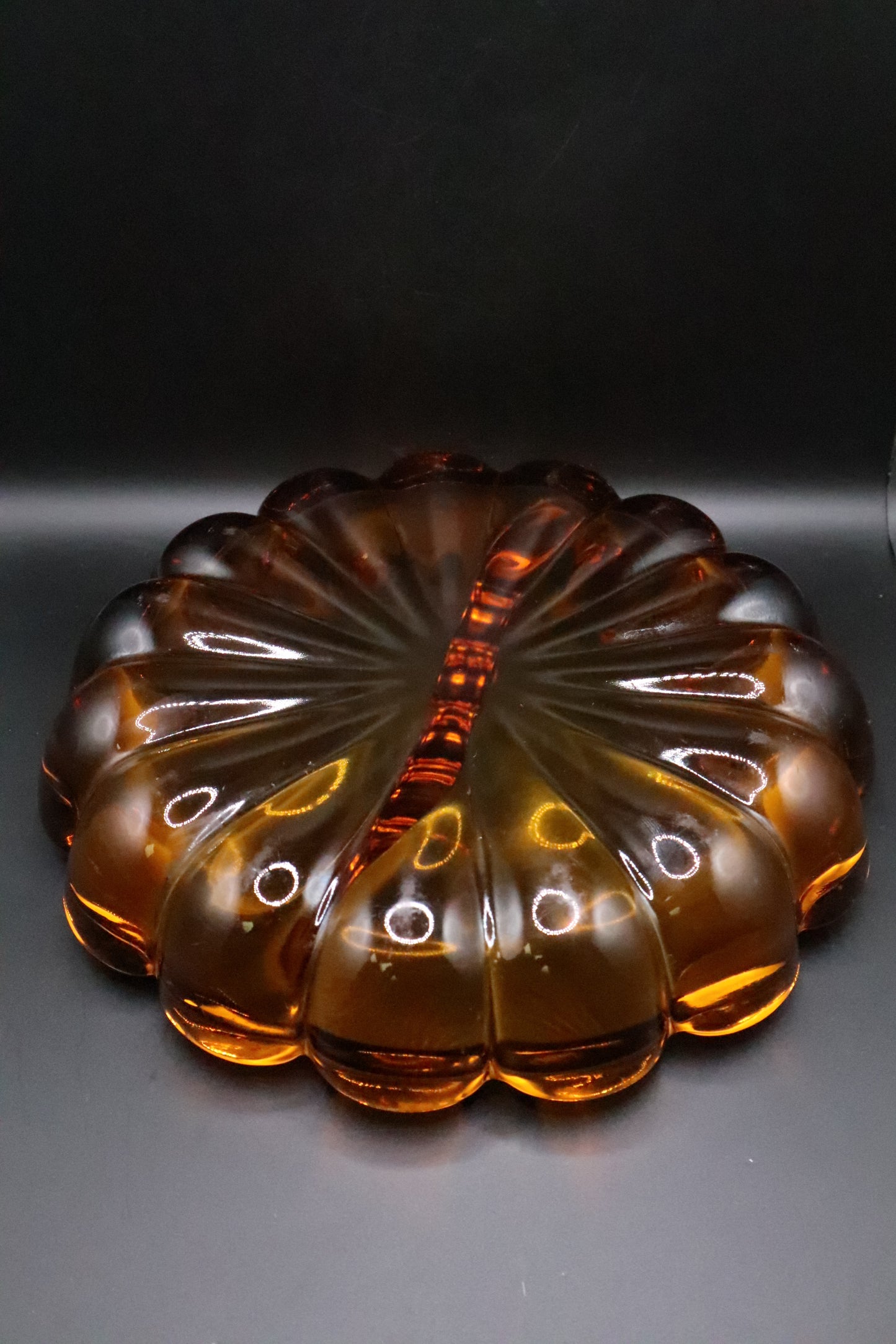 MCM VIKING ART GLASS AMBER 8" ASHTRAY