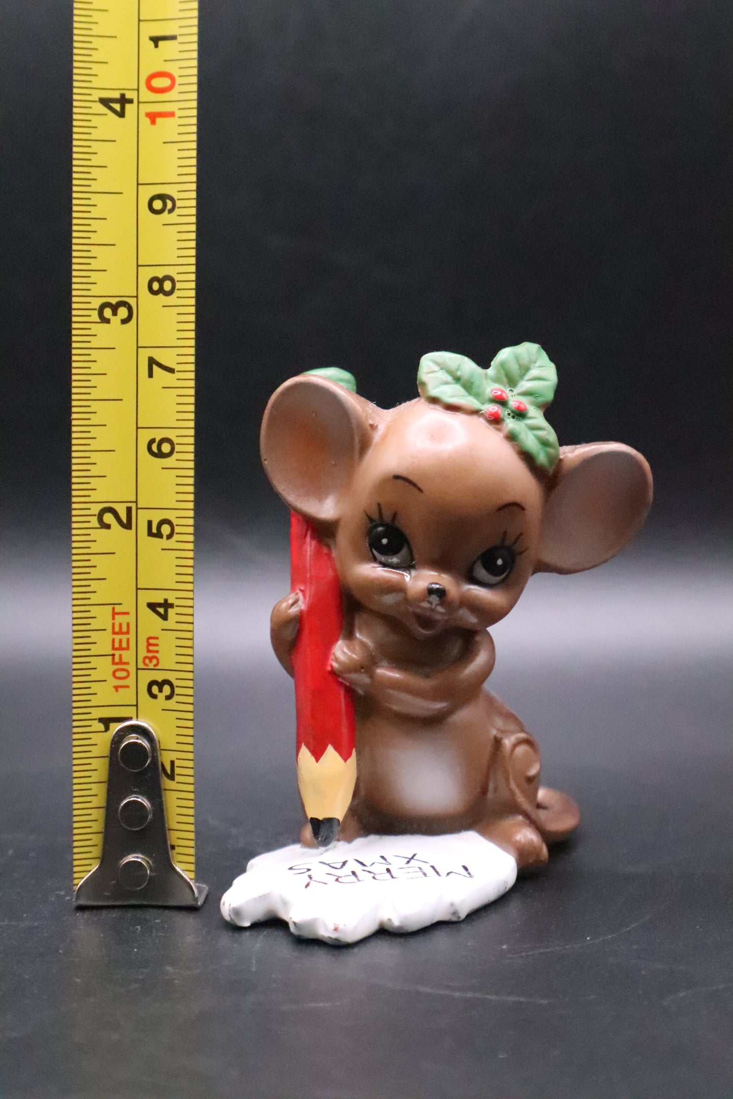 VINTAGE JOSEF ORIGINAL CHRISTMAS MOUSE FIGURINE HOLDING PENCIL