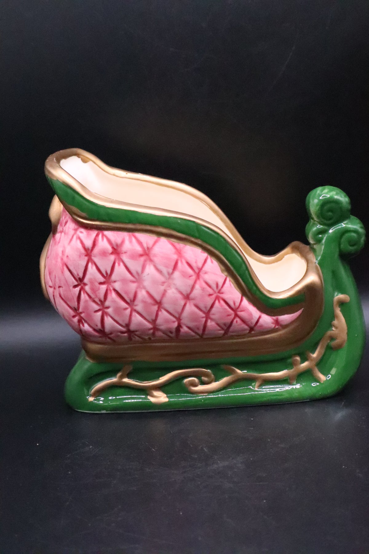 CERAMIC SANTA'S PINK SLEIGH