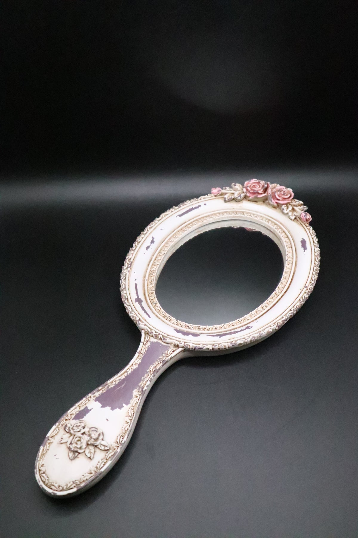 VINTAGE VANITY ROSE DESIGN HAND HELD MIRROR