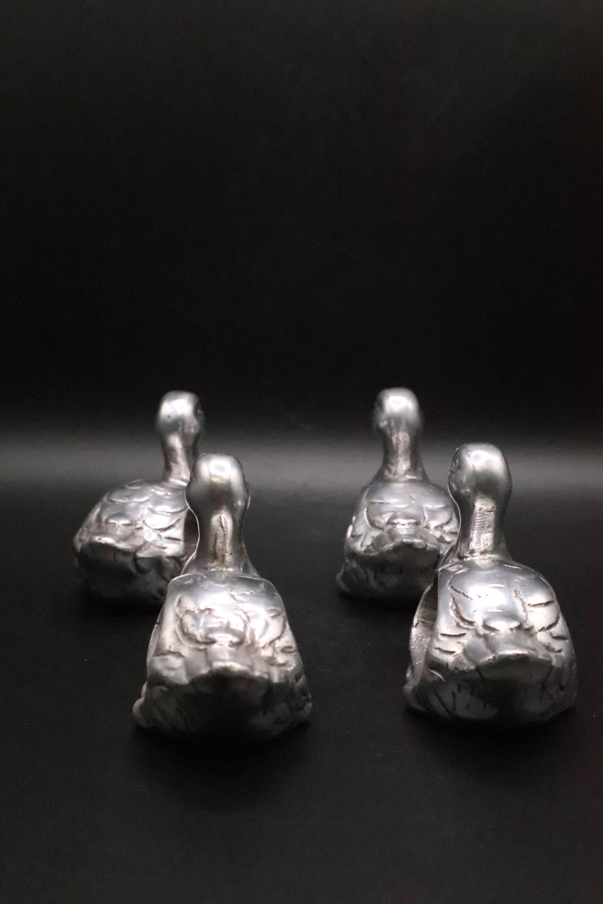 VINTAGE "SHAFORD" PEWTER DUCK NAPKIN RINGS SET OF 4