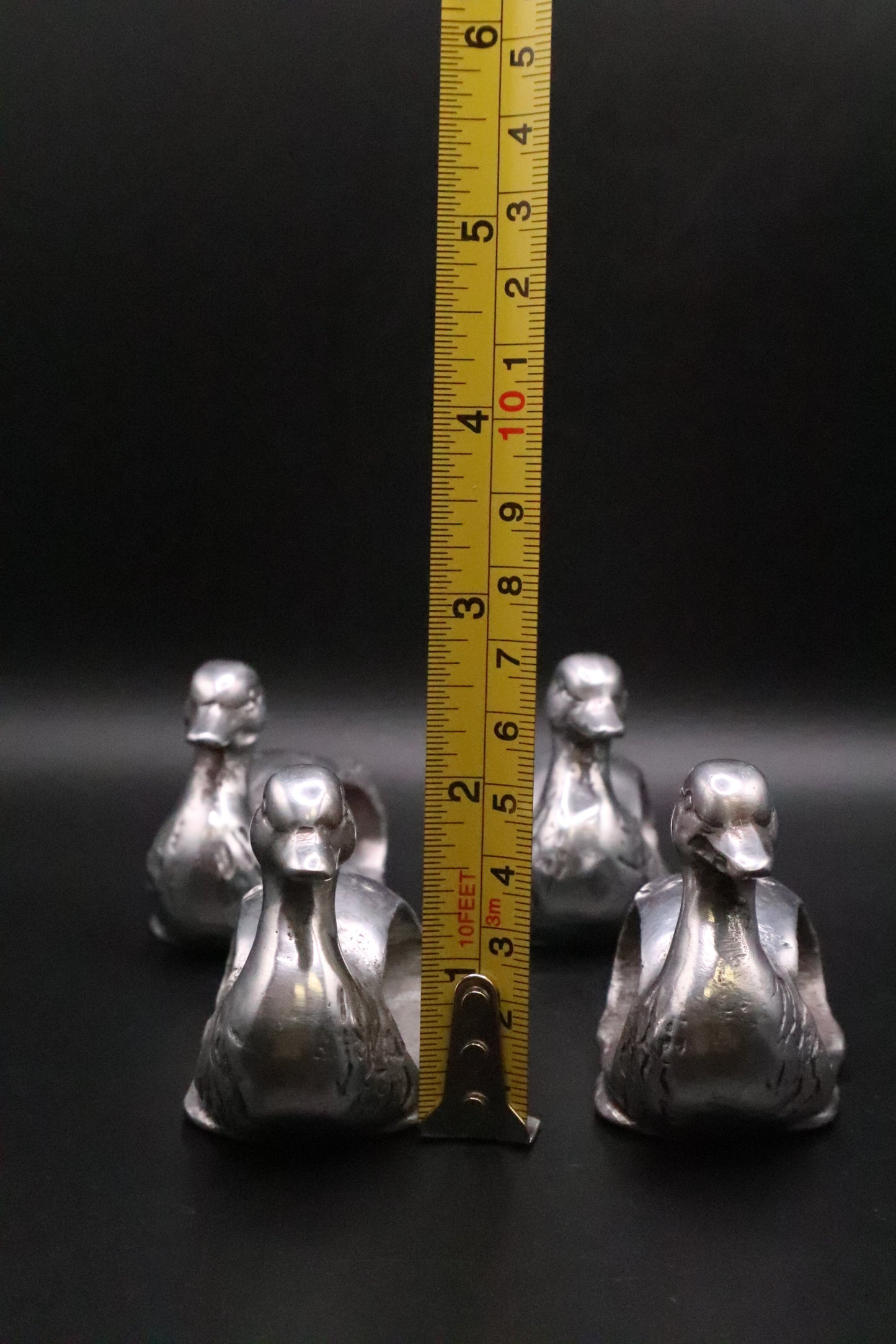 VINTAGE "SHAFORD" PEWTER DUCK NAPKIN RINGS SET OF 4