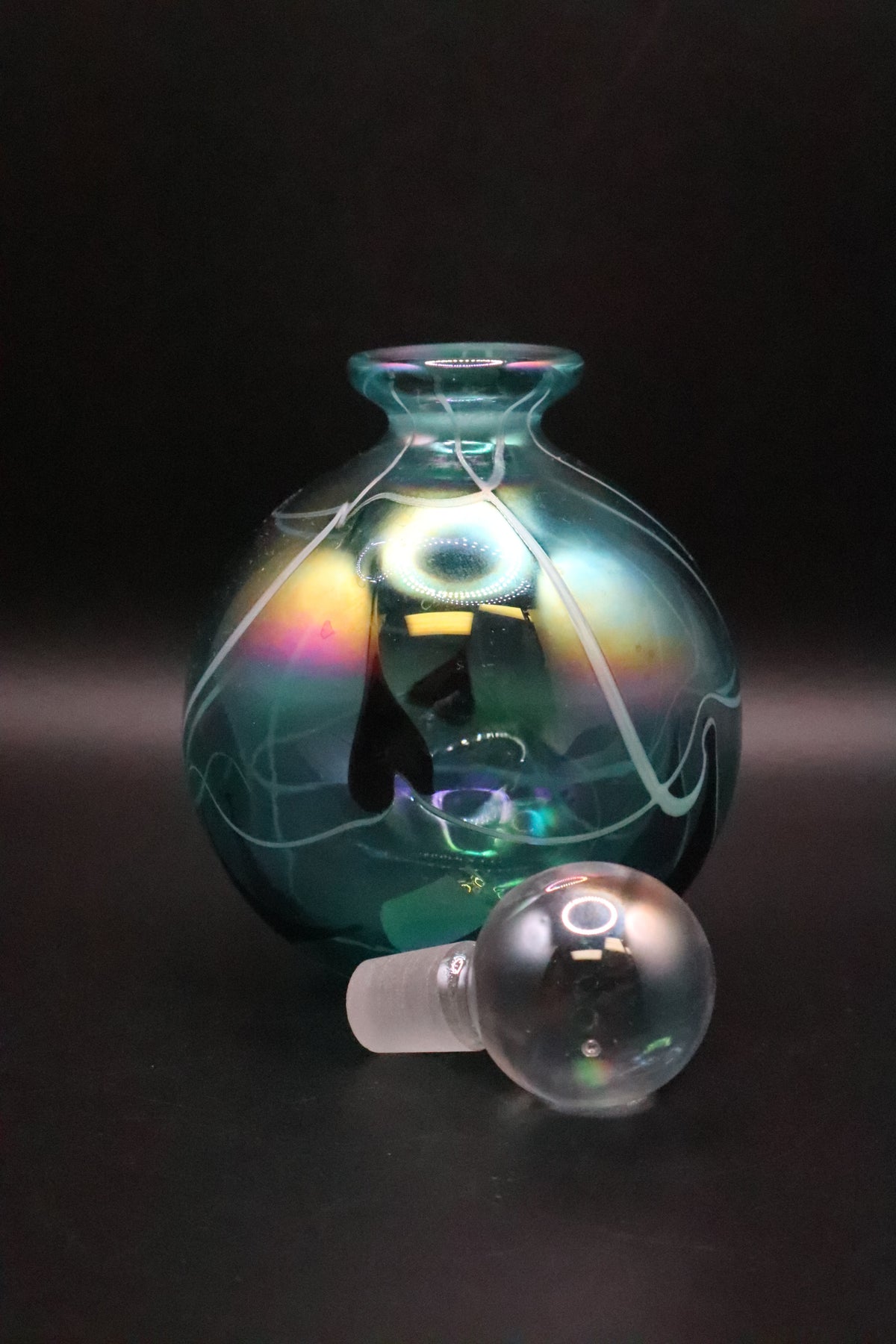 HAND BLOWN IRIDESCENT PERFUME BOTTLE WITH STOPPER