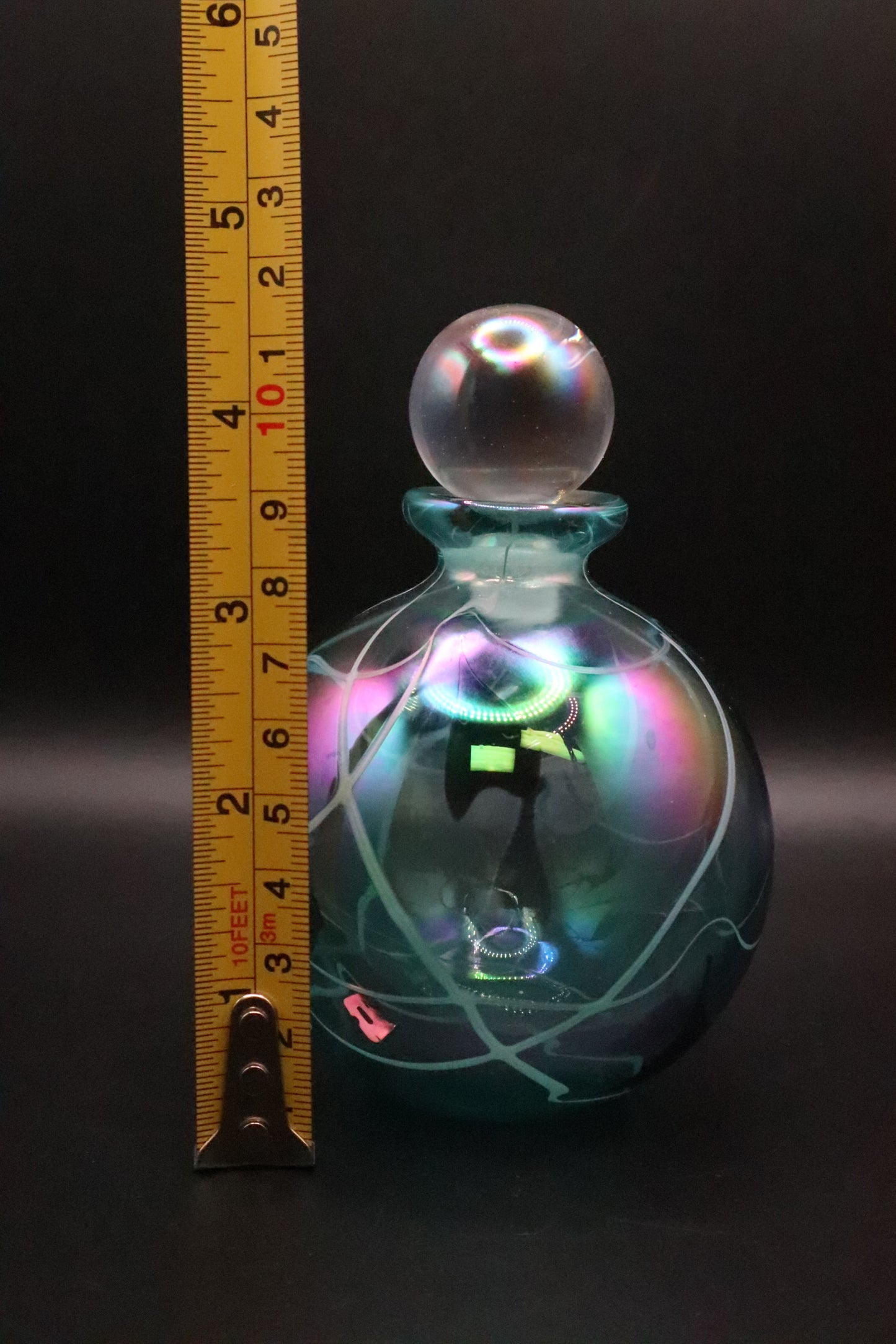 HAND BLOWN IRIDESCENT PERFUME BOTTLE WITH STOPPER