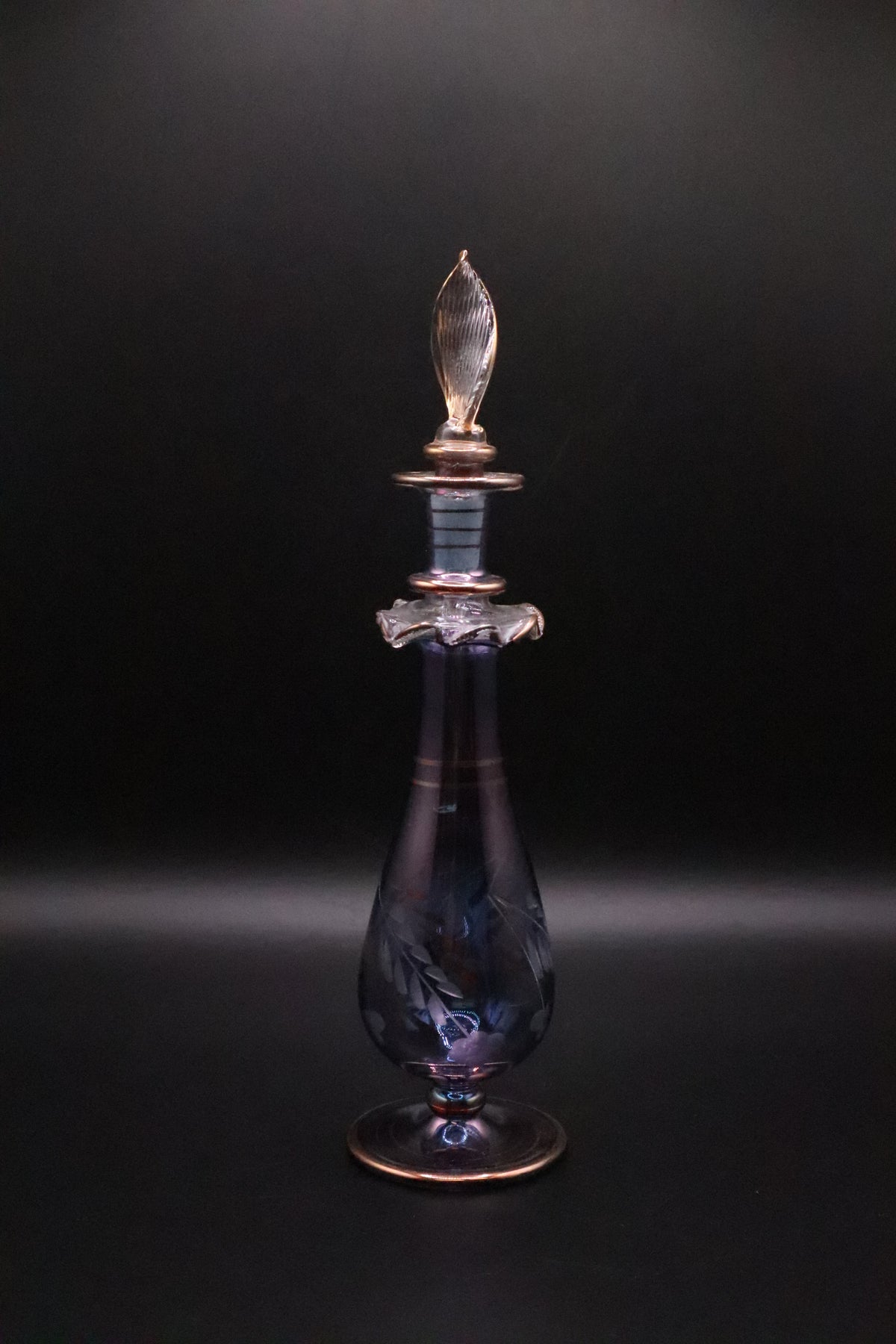 EGYPTIAN GLASS PERFUME BOTTLE COBALT BLUE WITH GOLD ACCENT