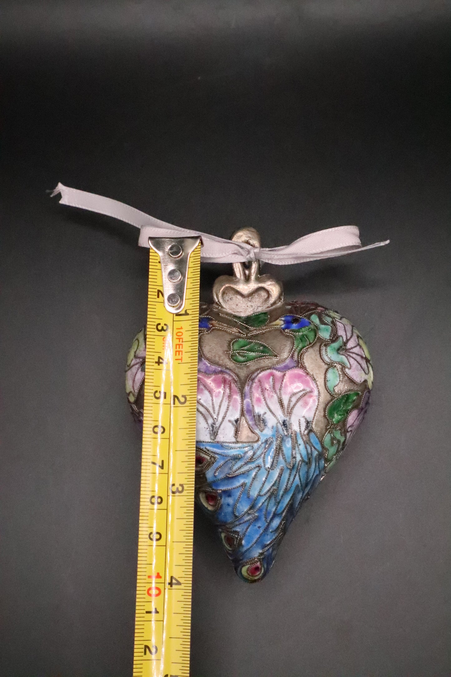 VINTAGE CLOISONNE VICTORIAN ENAMEL HEART "PEACOCKS"