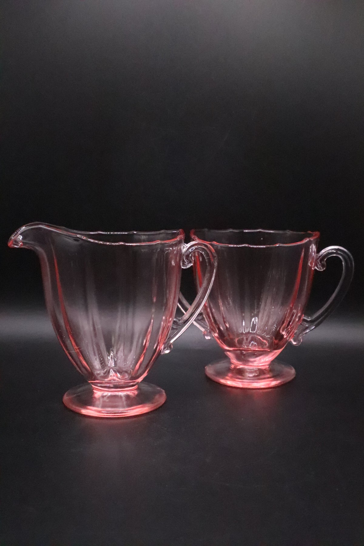 VINTAGE PINK DEPRESSION GLASS CREAMER AND SUGAR