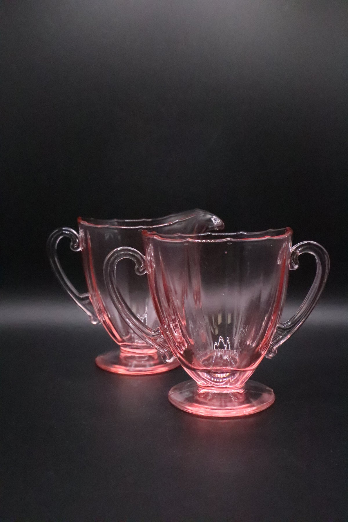 VINTAGE PINK DEPRESSION GLASS CREAMER AND SUGAR