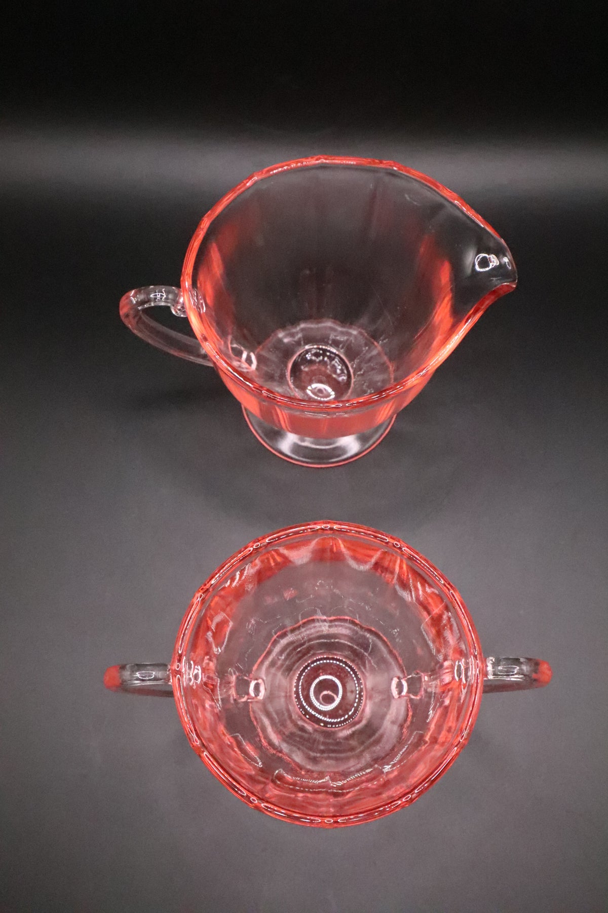 VINTAGE PINK DEPRESSION GLASS CREAMER AND SUGAR