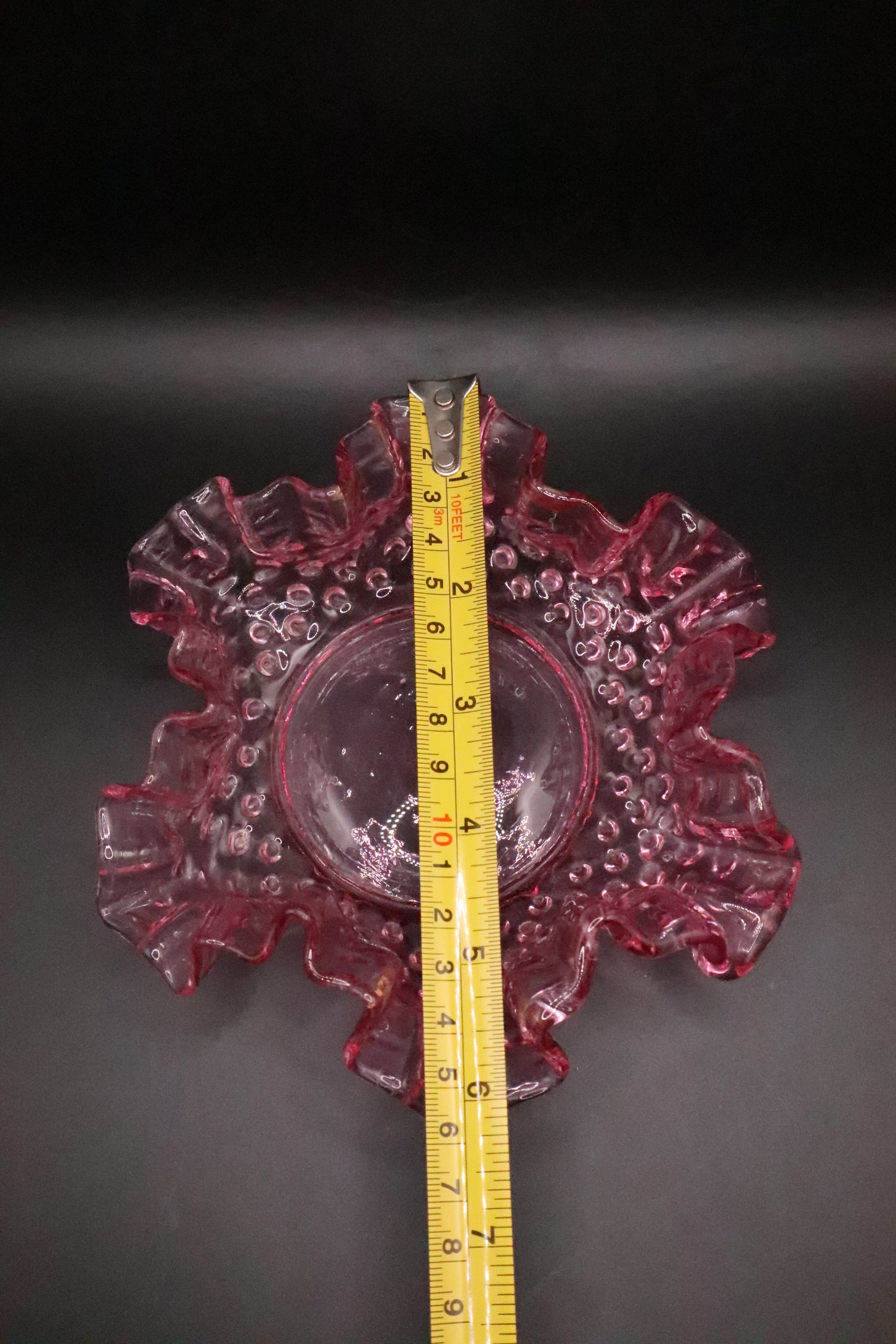 VINTAGE FENTON PINK HOBNAIL CANDY DISH RUFFLED EDGE