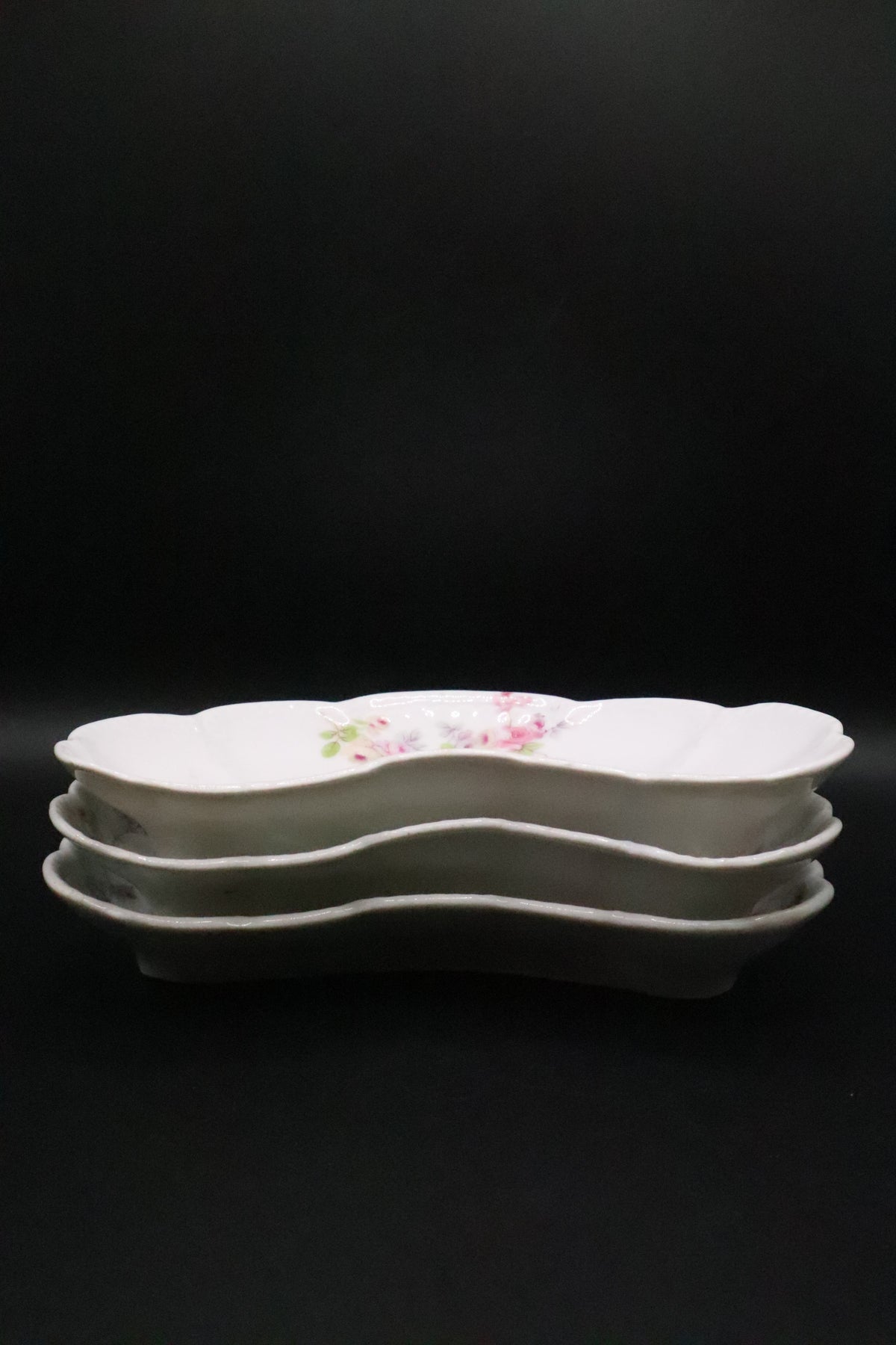 BASSETT AUSTRIA LIMOGES FLORAL BONE DISH SET OF 3