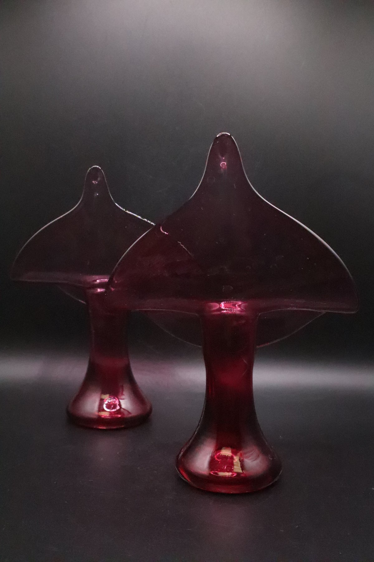 MCM PILGRIM GLASS CRANBERRY JACK IN THE PULPIT CANDLE HOLDER SET OF 2