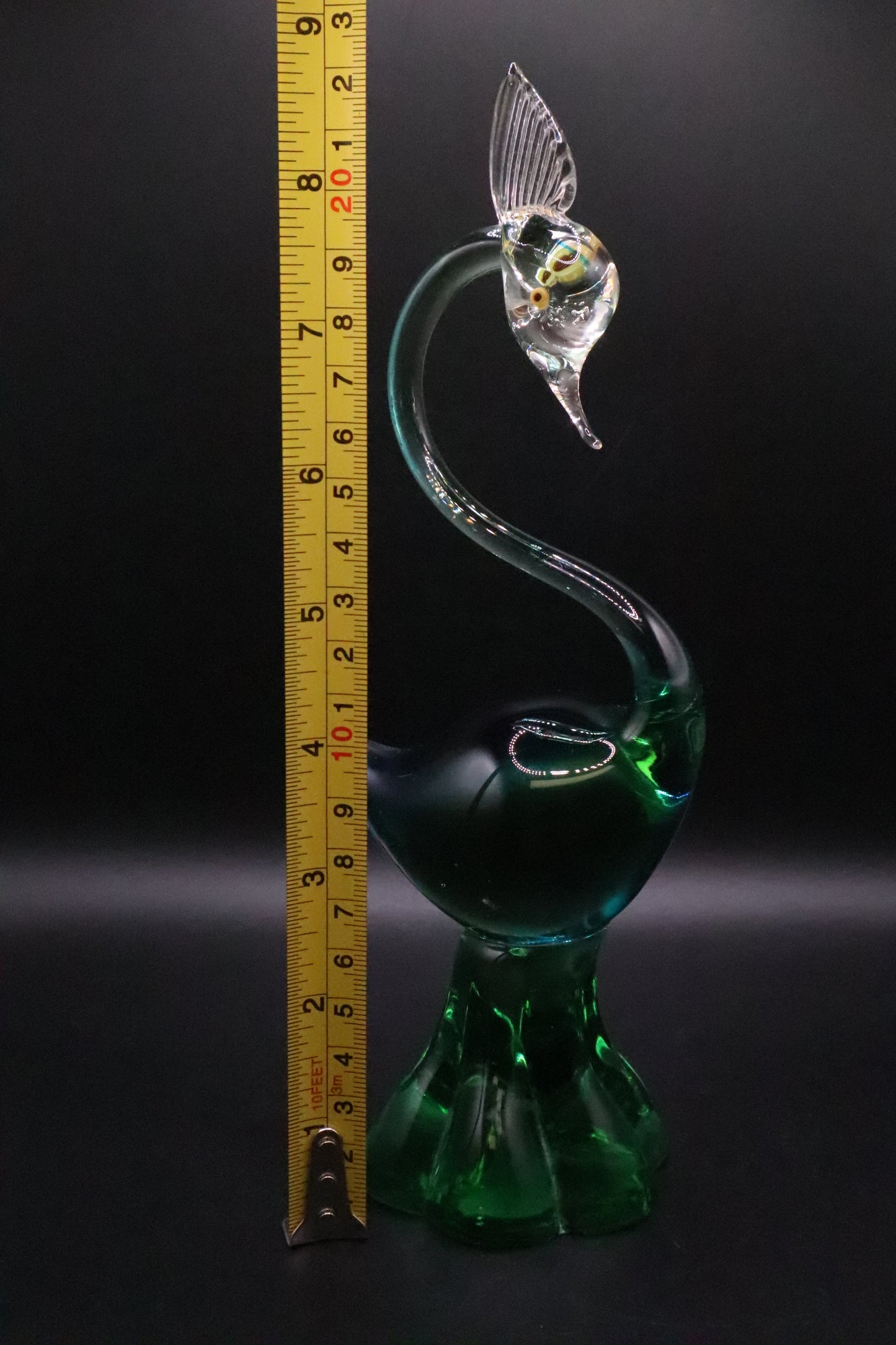 VINTAGE MURANO HAND BLOWN GREEN AND BLUE GLASS SWAN