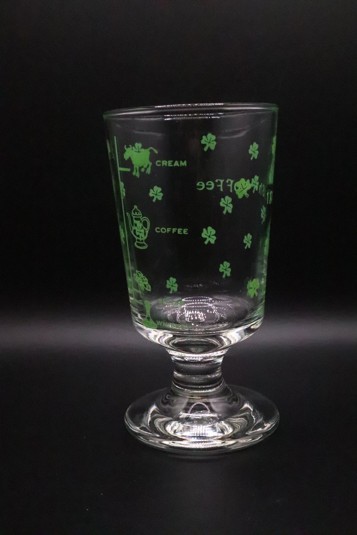 VINTAGE SHAMROCK AND RECIPE IRISH COFFEE FOOTED GLASSES SET OF 5