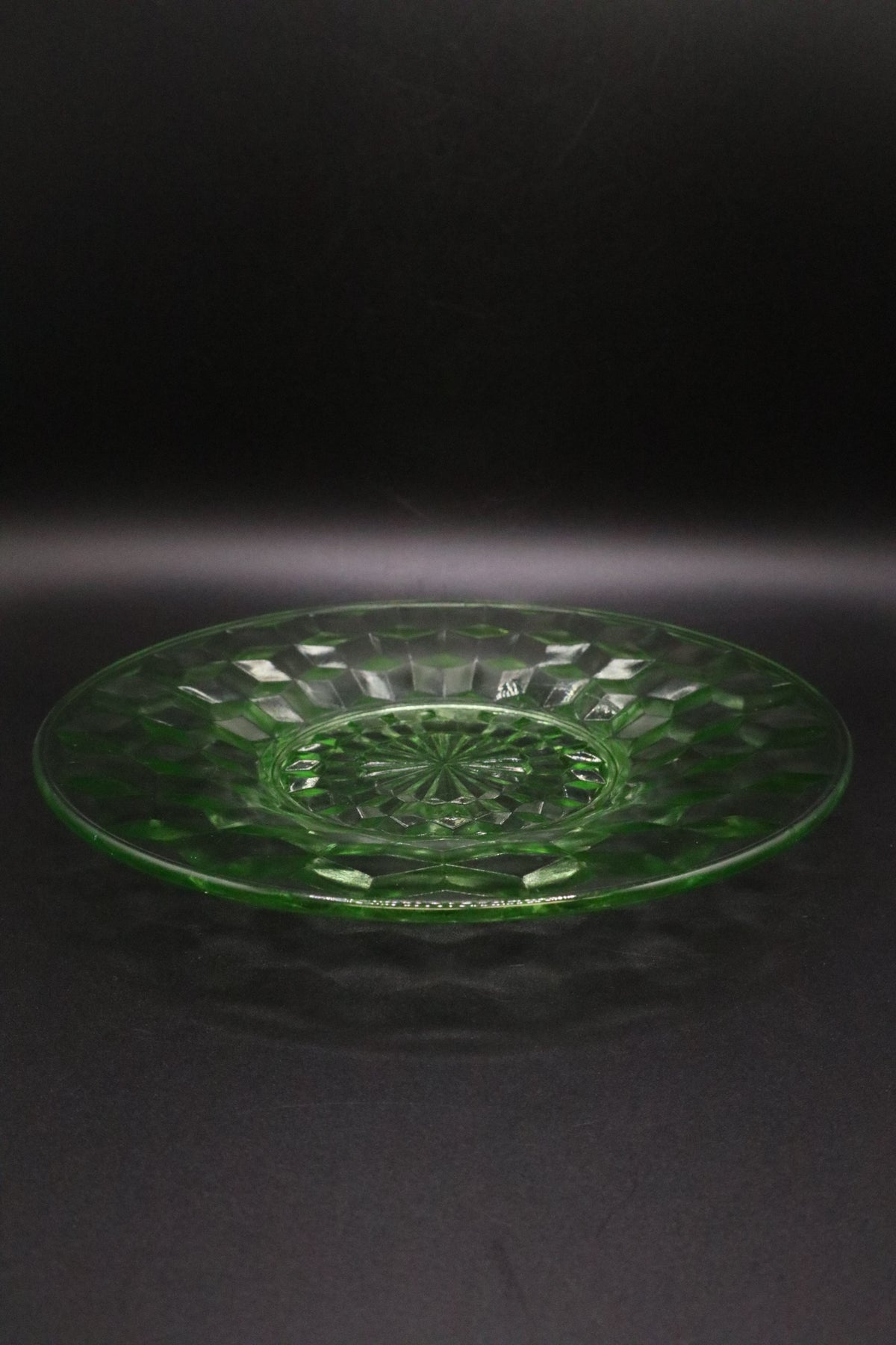 VASELINE GREEN GLASS DISH DIAMOND PATTERN