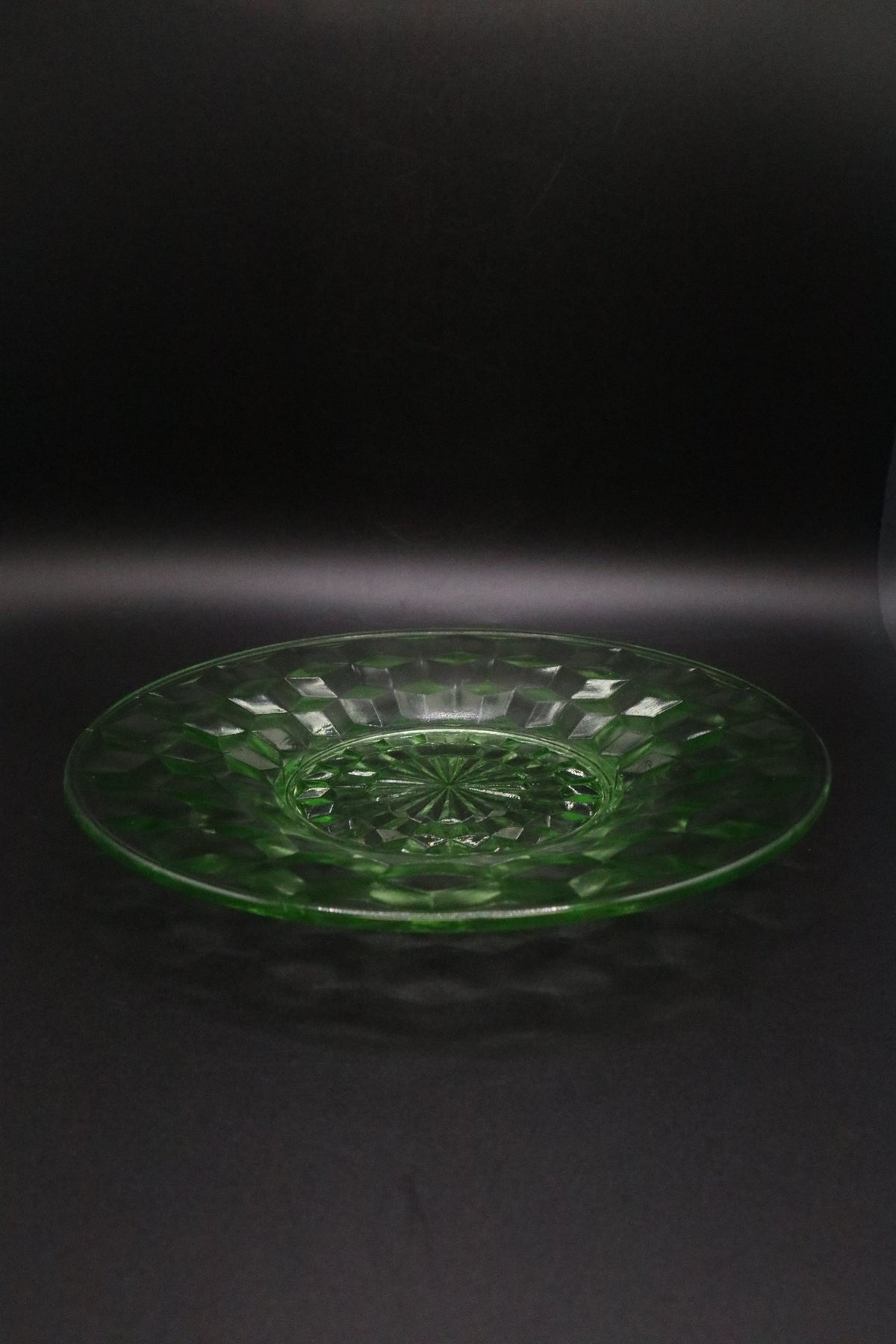 VASELINE GREEN GLASS DISH DIAMOND PATTERN