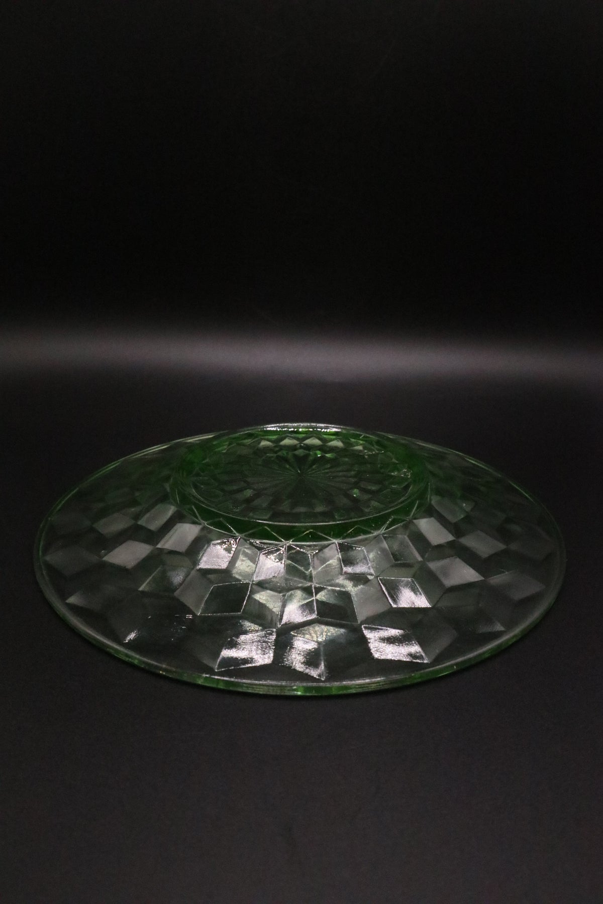 VASELINE GREEN GLASS DISH DIAMOND PATTERN