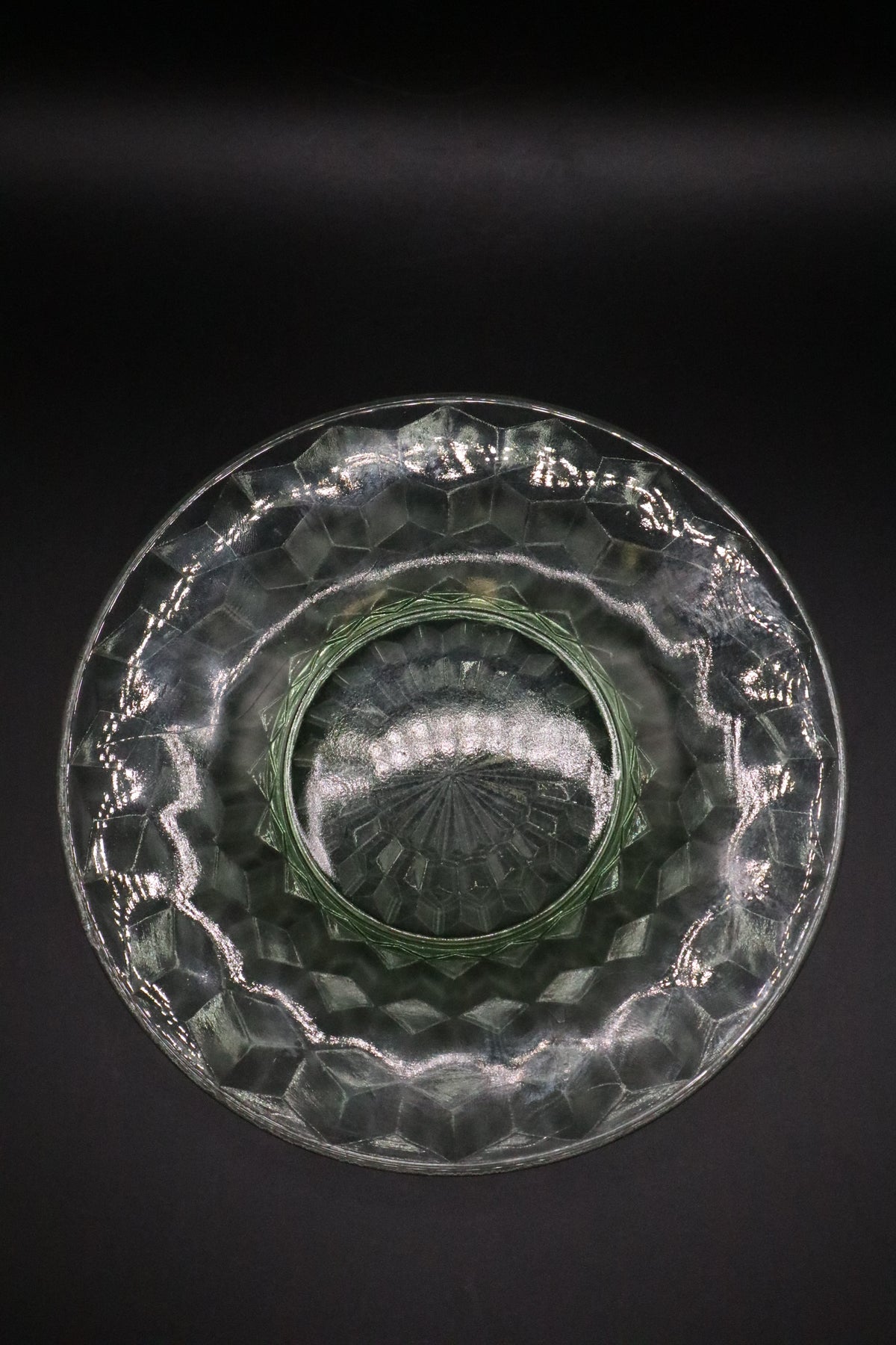 VASELINE GREEN GLASS DISH DIAMOND PATTERN