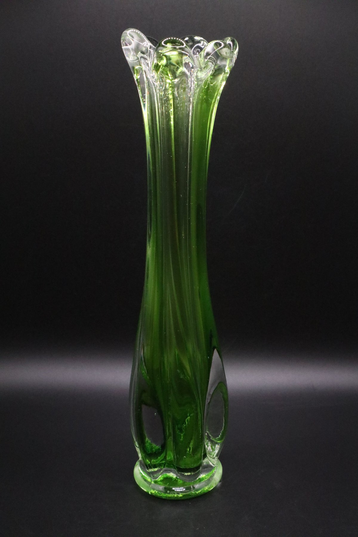 MID-CENTURY MURANO GLASS GREEN VASE (AS IS)
