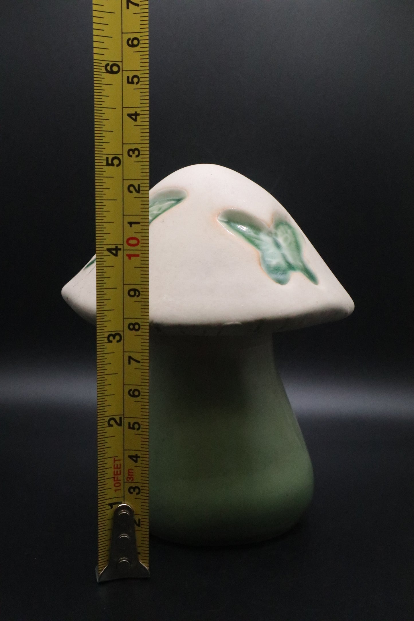 GLAZE POTTERY CERAMIC GREEN BUTTERFLY MUSHROOM