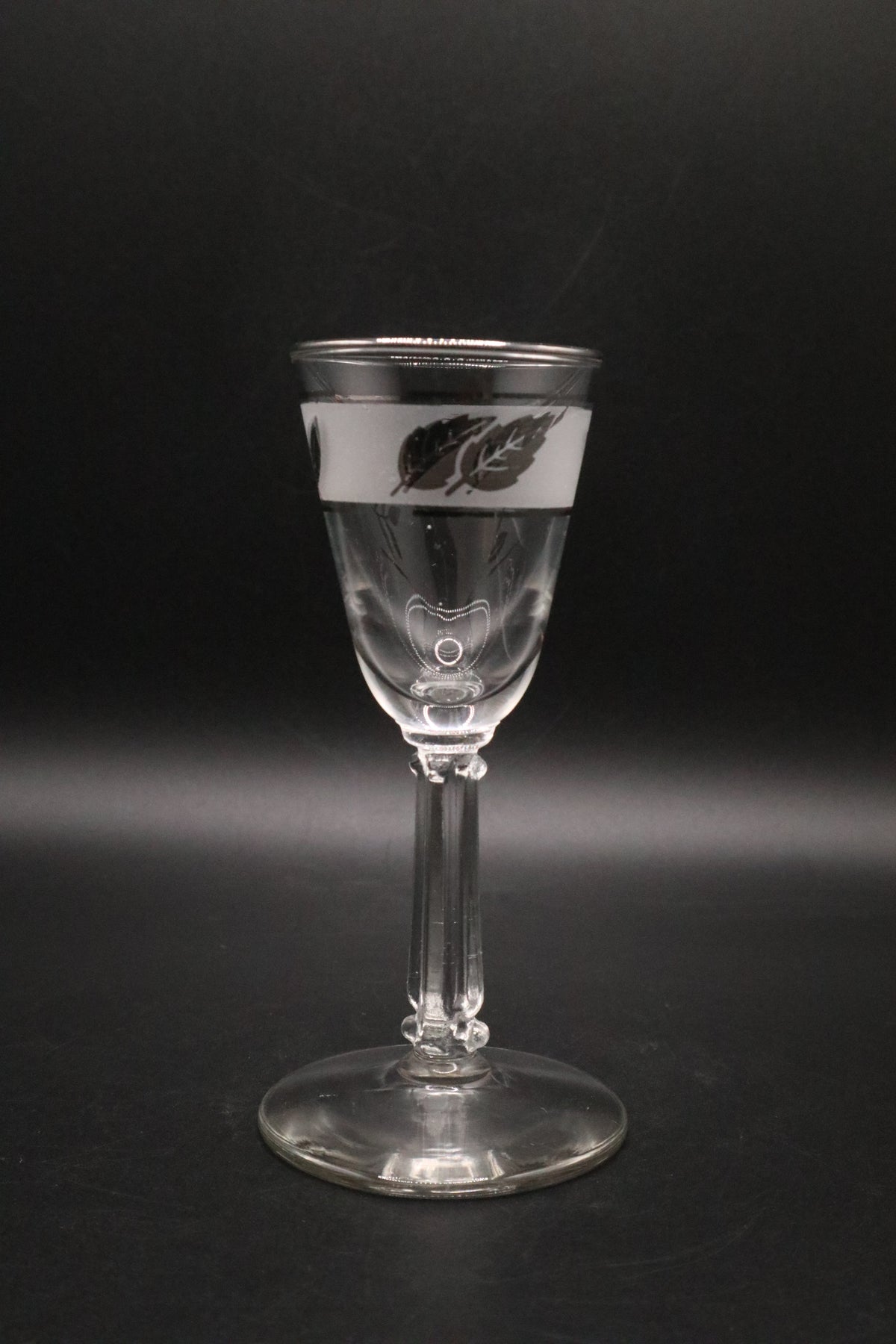 4 LIBBEY SILVER LEAF CORDIAL SHOT GLASSES