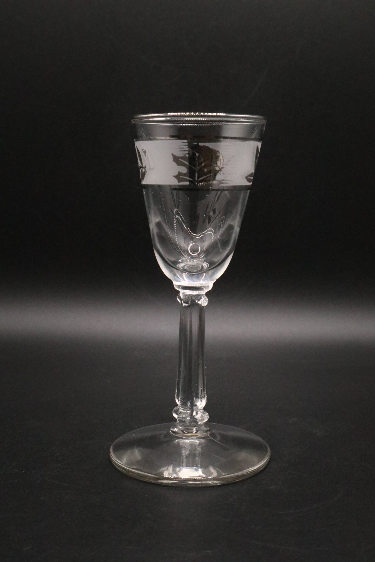4 LIBBEY SILVER LEAF CORDIAL SHOT GLASSES