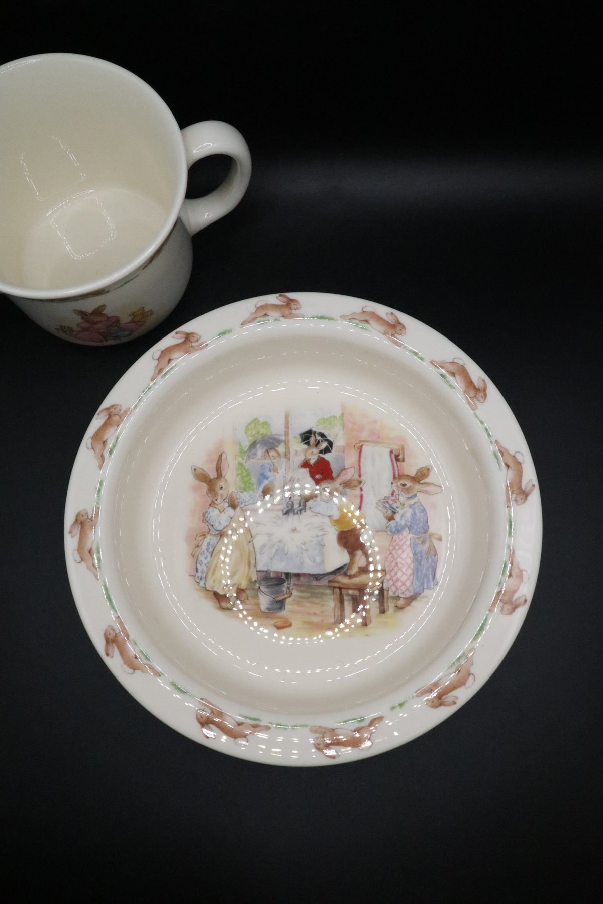 VINTAGE ROYAL DOULTON BUNNYKINS BOWL AND TWOL HANDLED CUP
