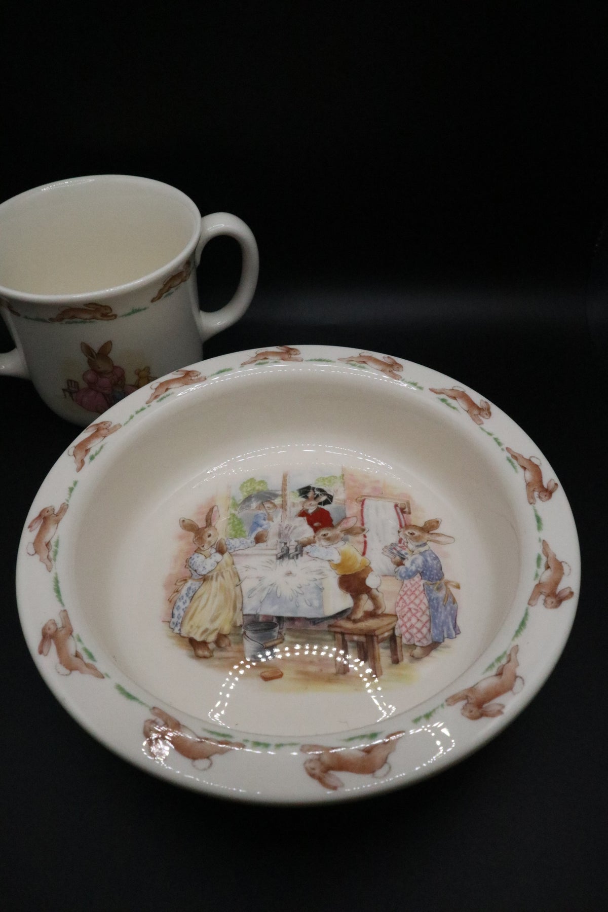 VINTAGE ROYAL DOULTON BUNNYKINS BOWL AND TWOL HANDLED CUP