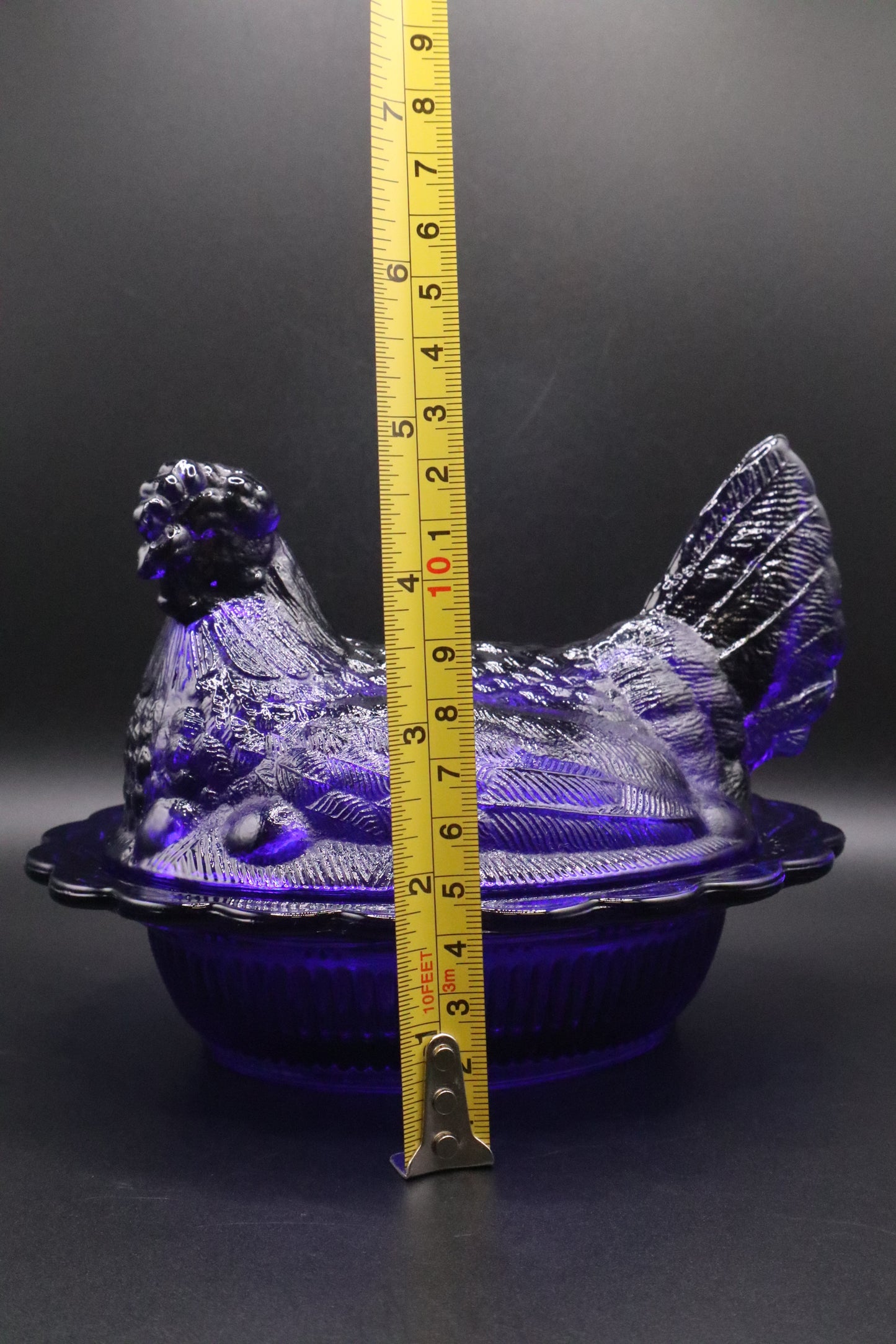 VINTAGE MOSSER GLASS COBALT BLUE HEN ON A NEST
