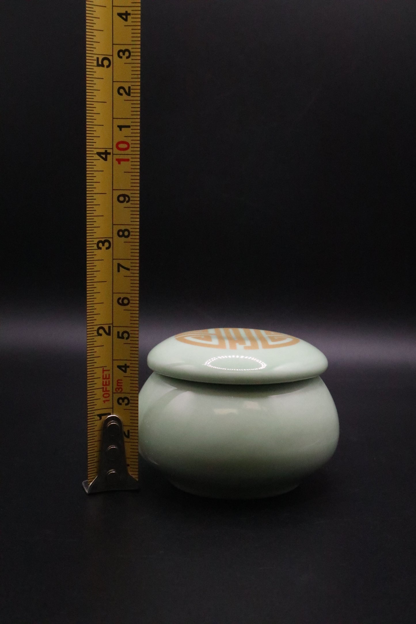 JMC JADE GREEN WITH GOLD PAINTED ACCENTS TRINKET BOX