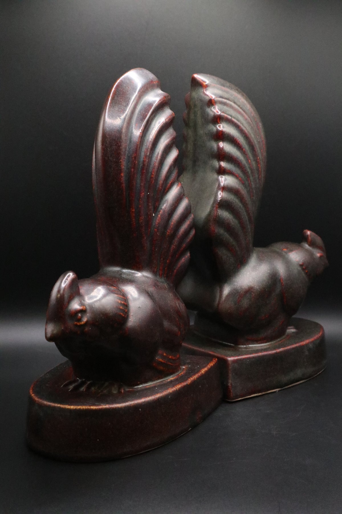 VINTAGE POTTERY ROOSTER MADE IN JAPAN BOOKENDS