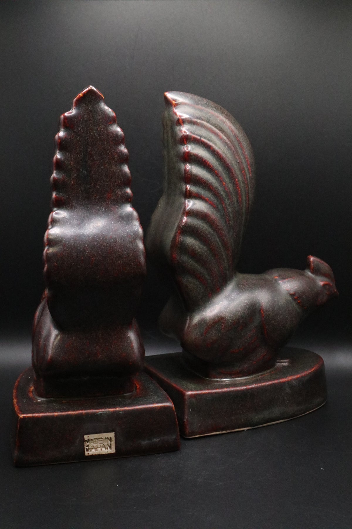 VINTAGE POTTERY ROOSTER MADE IN JAPAN BOOKENDS