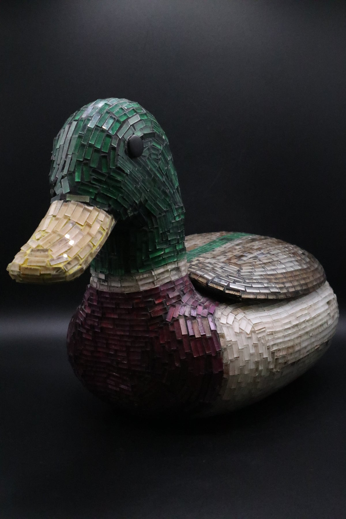 VINTAGE DUCK DECOY MOSAIC ART LIDDED SCULPTURE