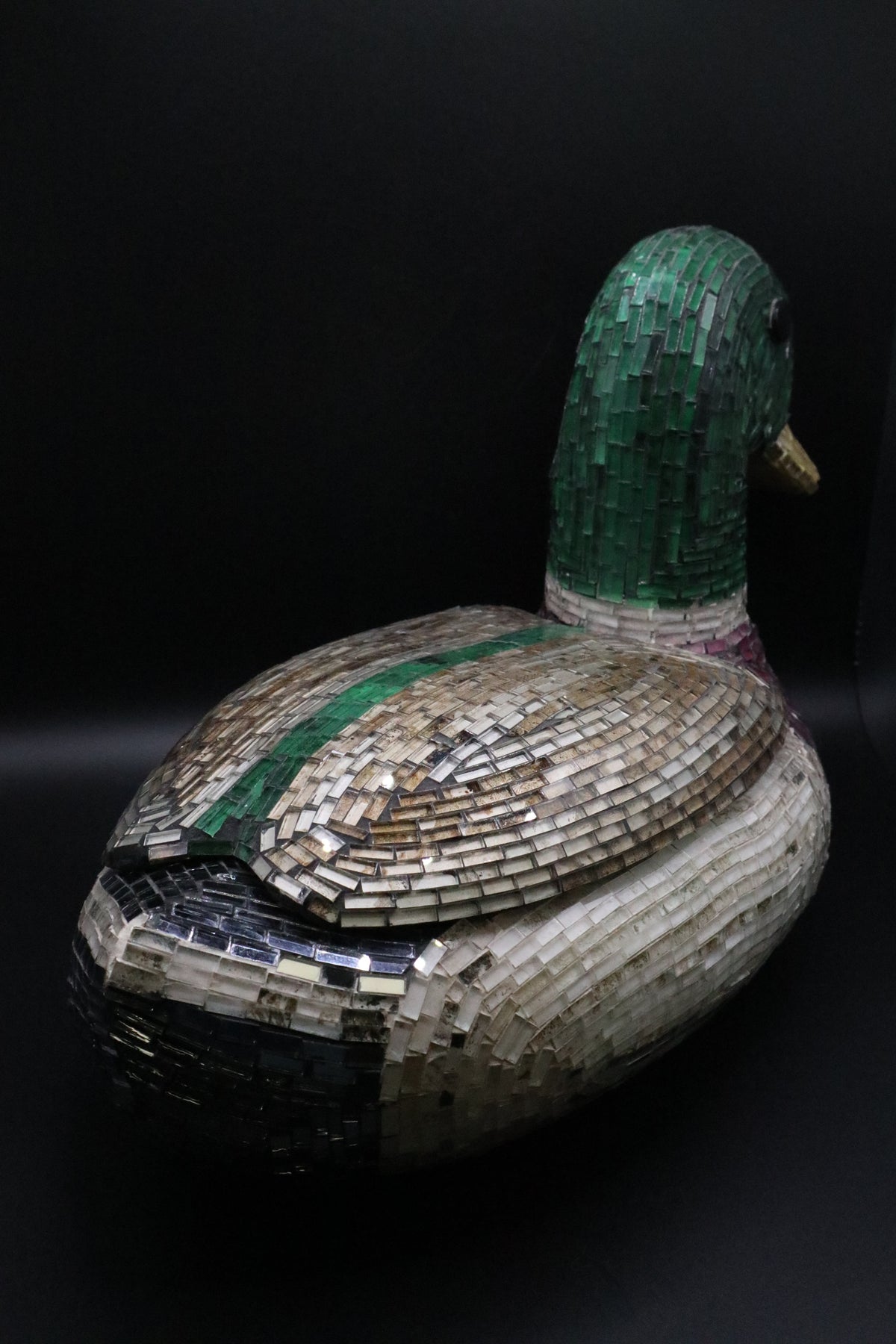 VINTAGE DUCK DECOY MOSAIC ART LIDDED SCULPTURE