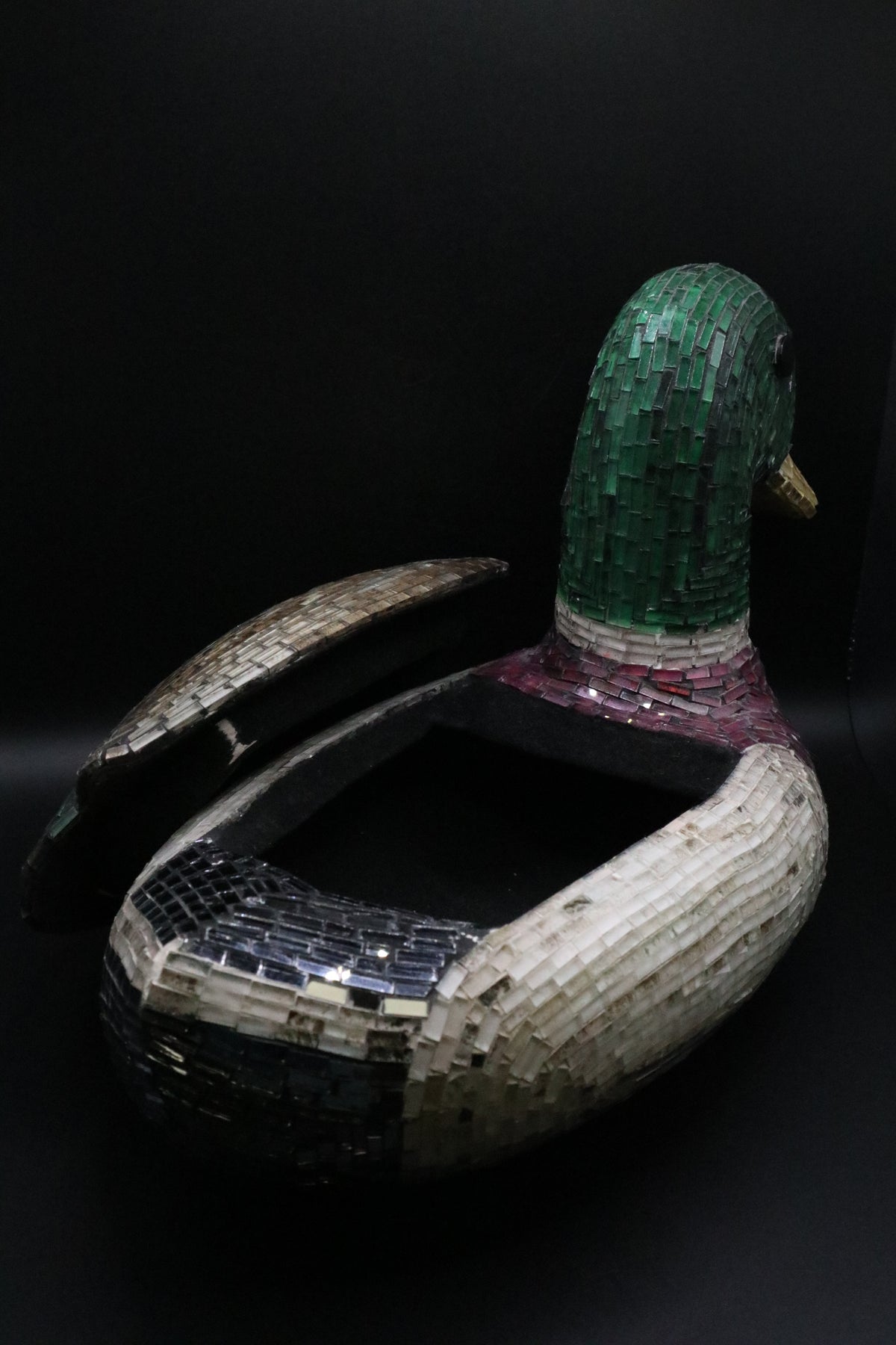 VINTAGE DUCK DECOY MOSAIC ART LIDDED SCULPTURE