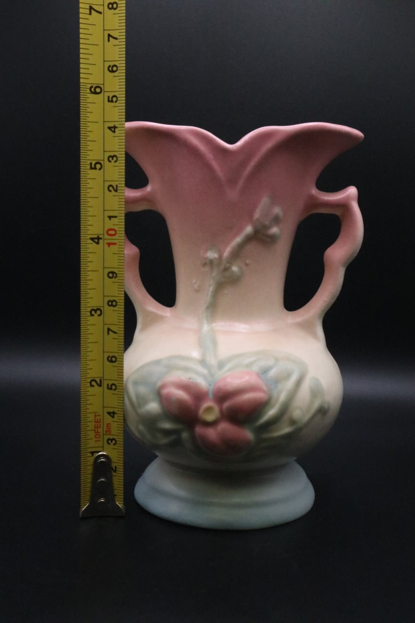 VINTAGE HALL ART POTTERY DOGWOOD FLOWER DOUBLE HANDLE VASE