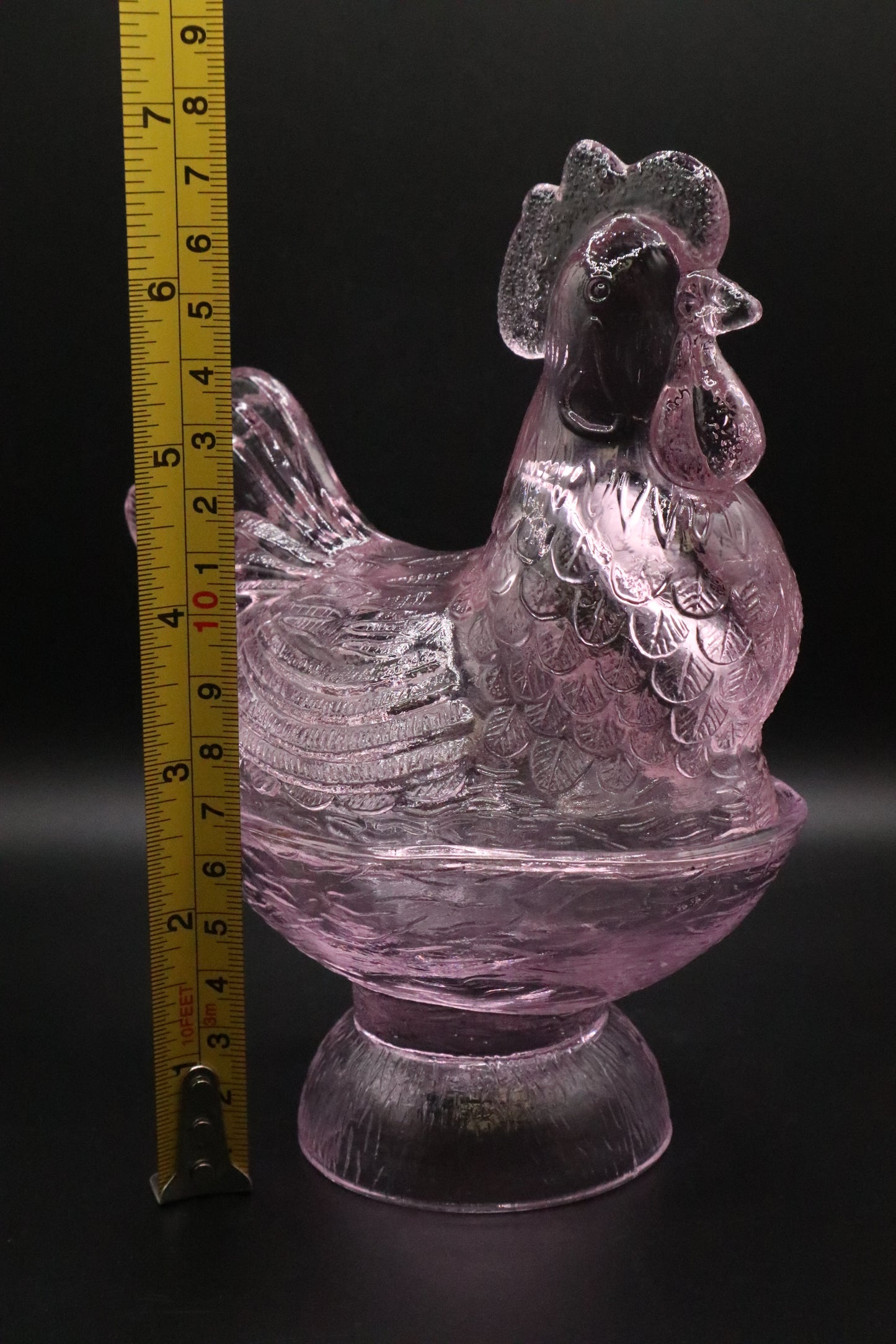 VINTAGE GLASS ROOSTER CANDY DISH PINK