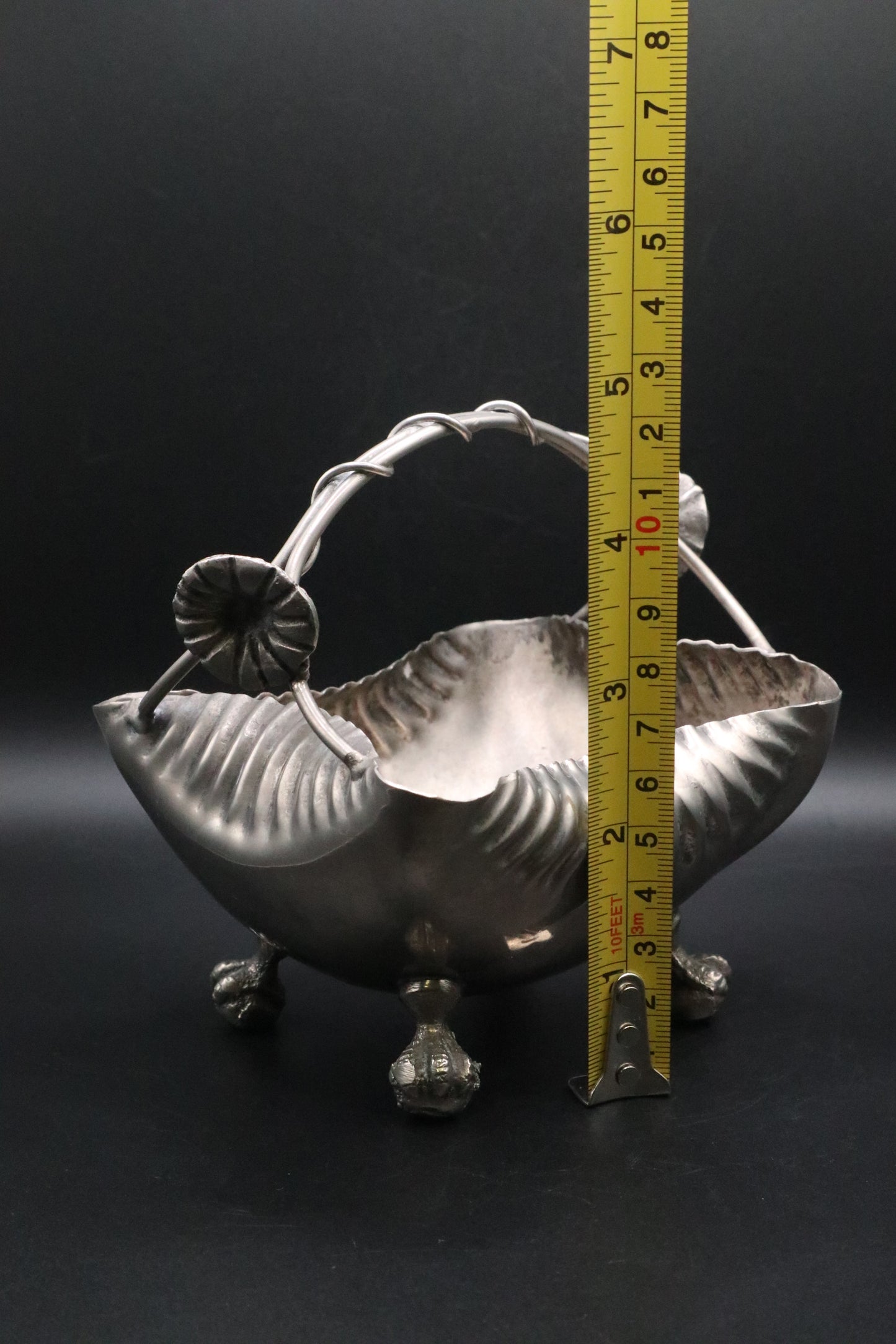 VINTAGE VICTORIAN STYLE SILVER PLATED BOWL WITH ORNATE HANDLE AND CLAW FOOT