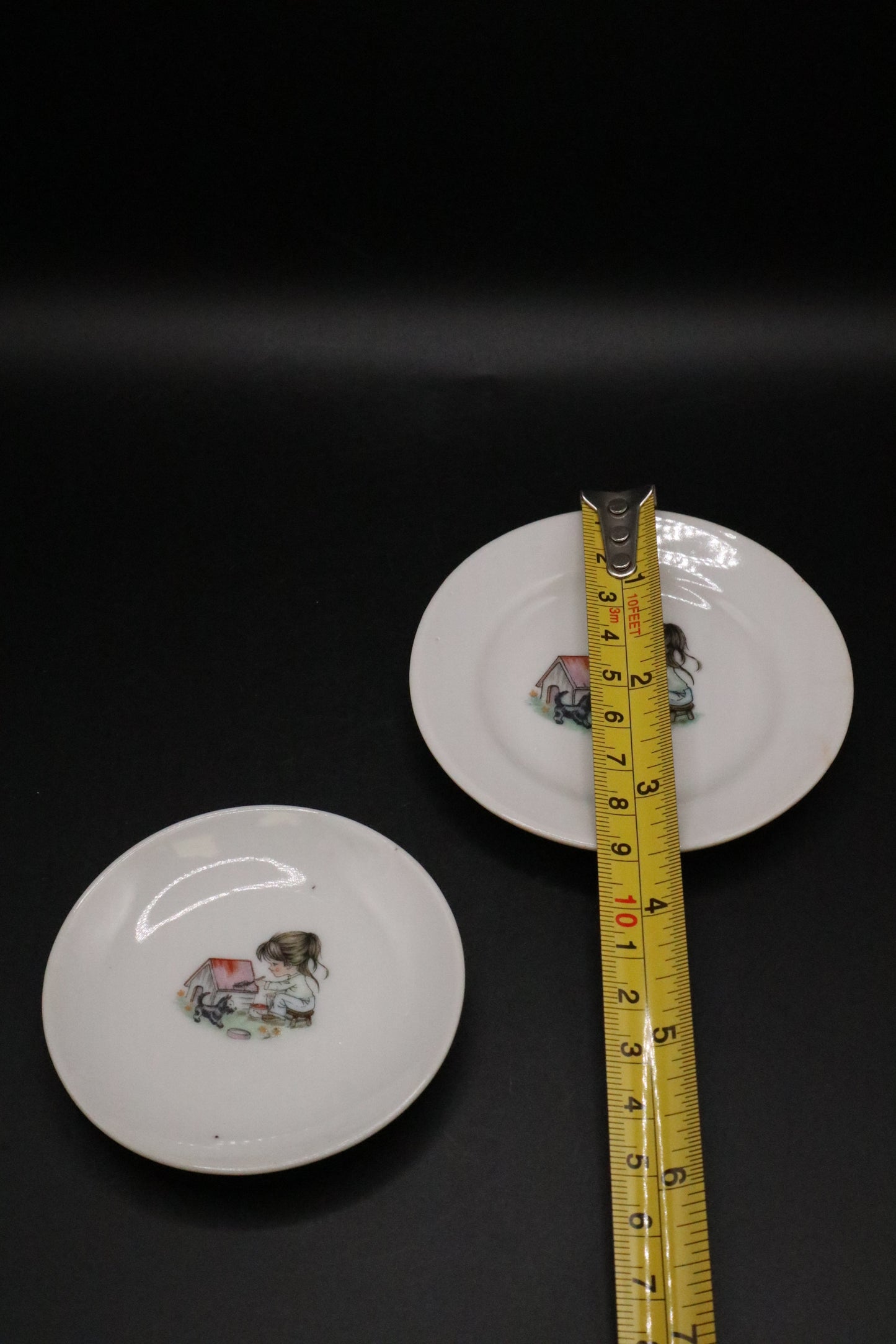 VINTAGE JAPAN CHILD'S PLATES WITH GIRL AND SCOTTIE DOG DESIGN