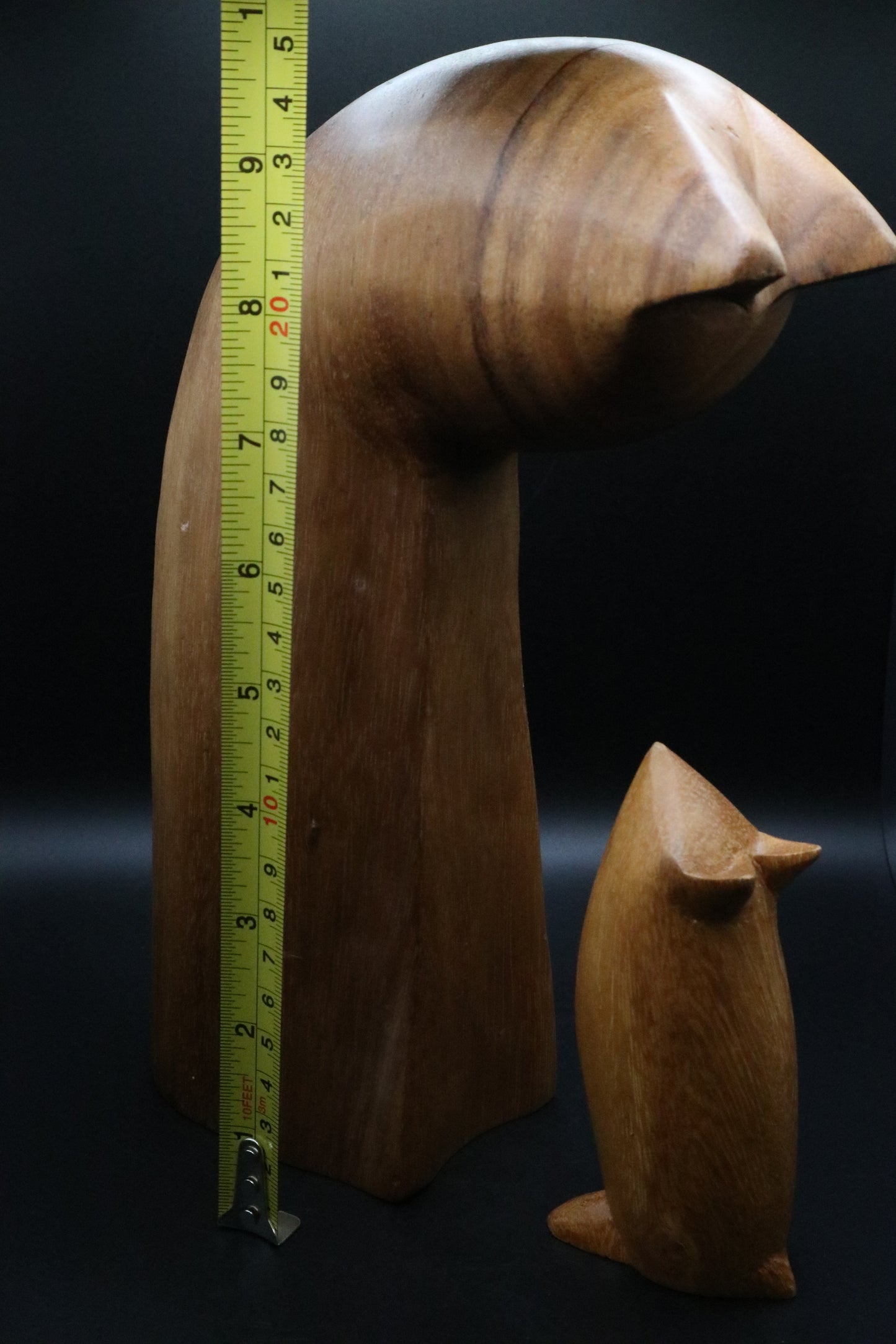 VINTAGE CAT AND MOUSE HAND CARVED WOOD SCULPTURE