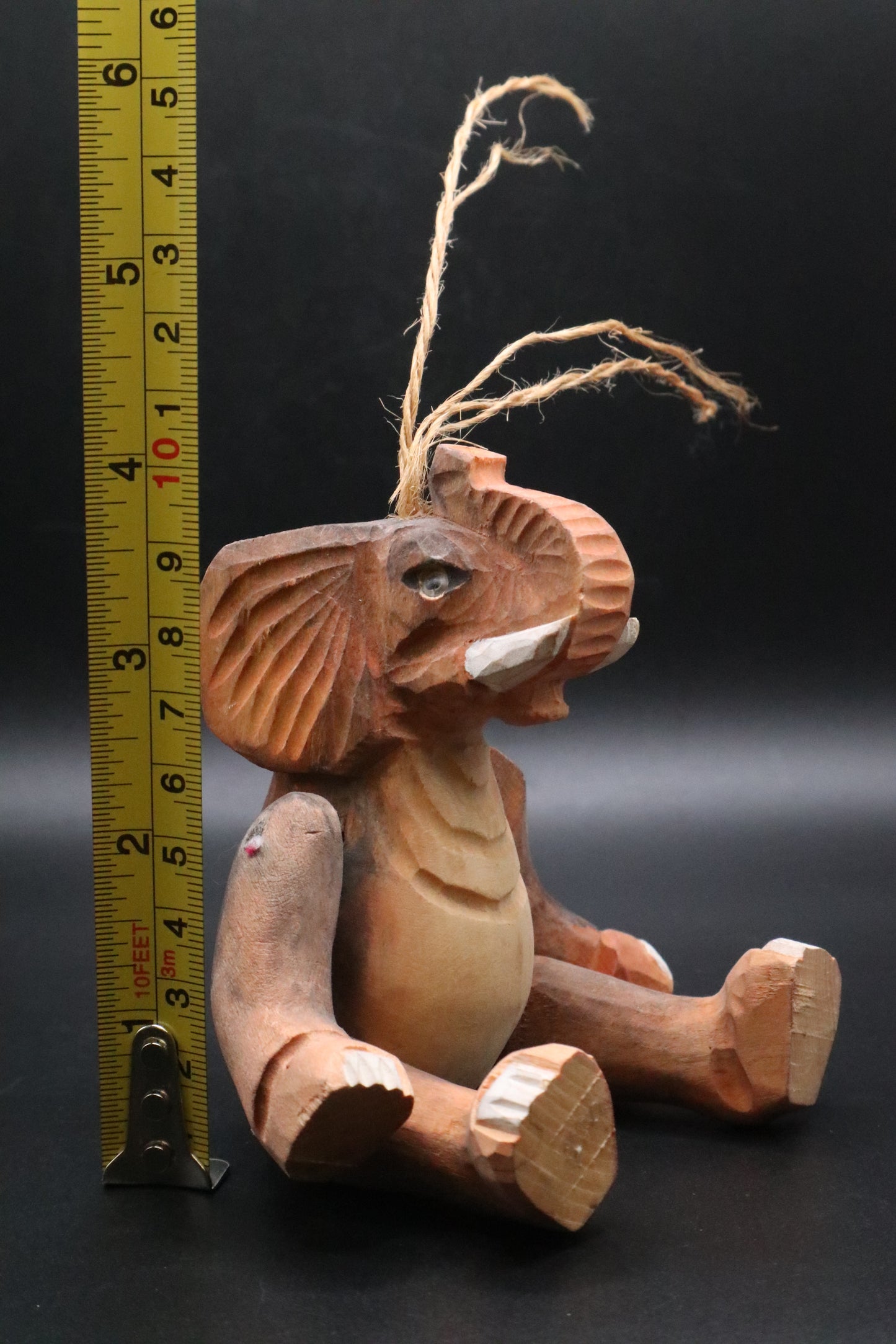 VINTAGE HAND CARVED WOODEN ELEPHANT ORNAMENT