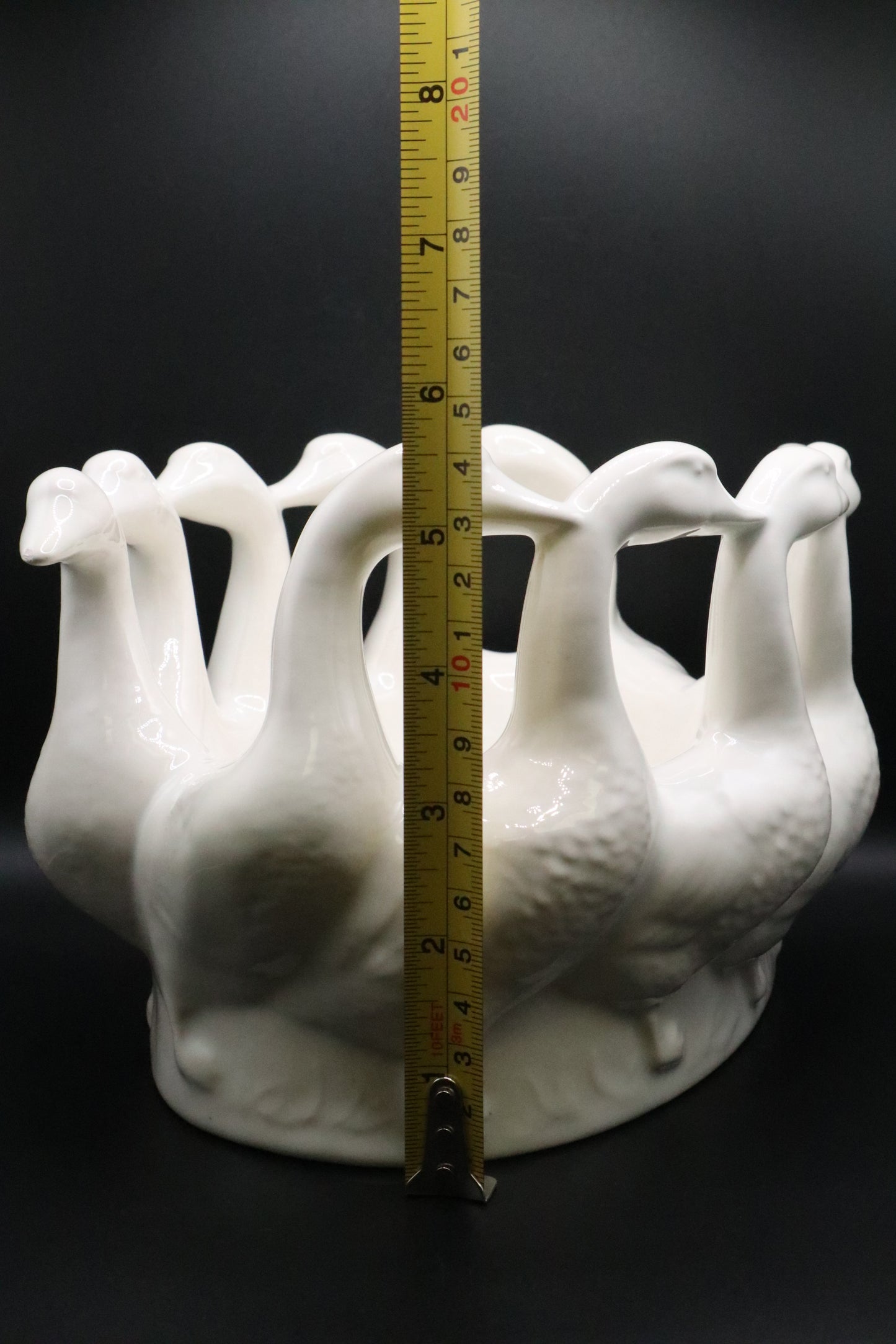 VINTAGE HOLLAND MOLD WHITE CERAMIC GAGGLE OF GEESE PLANTER