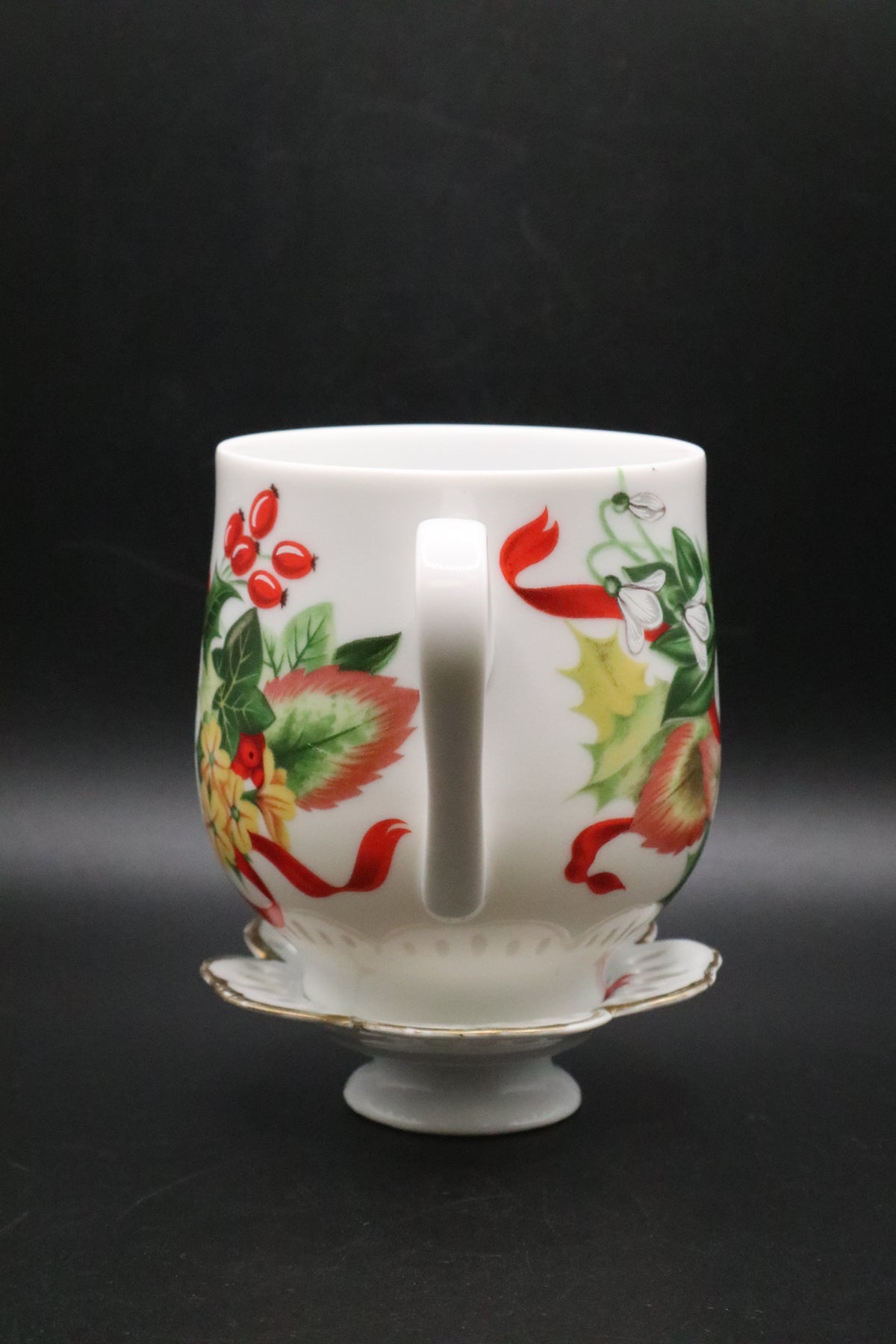 VINTAGE MARJ'S CHINA CLASSICS HOLIDAY TEA CUP W/TEABAG HOLDER