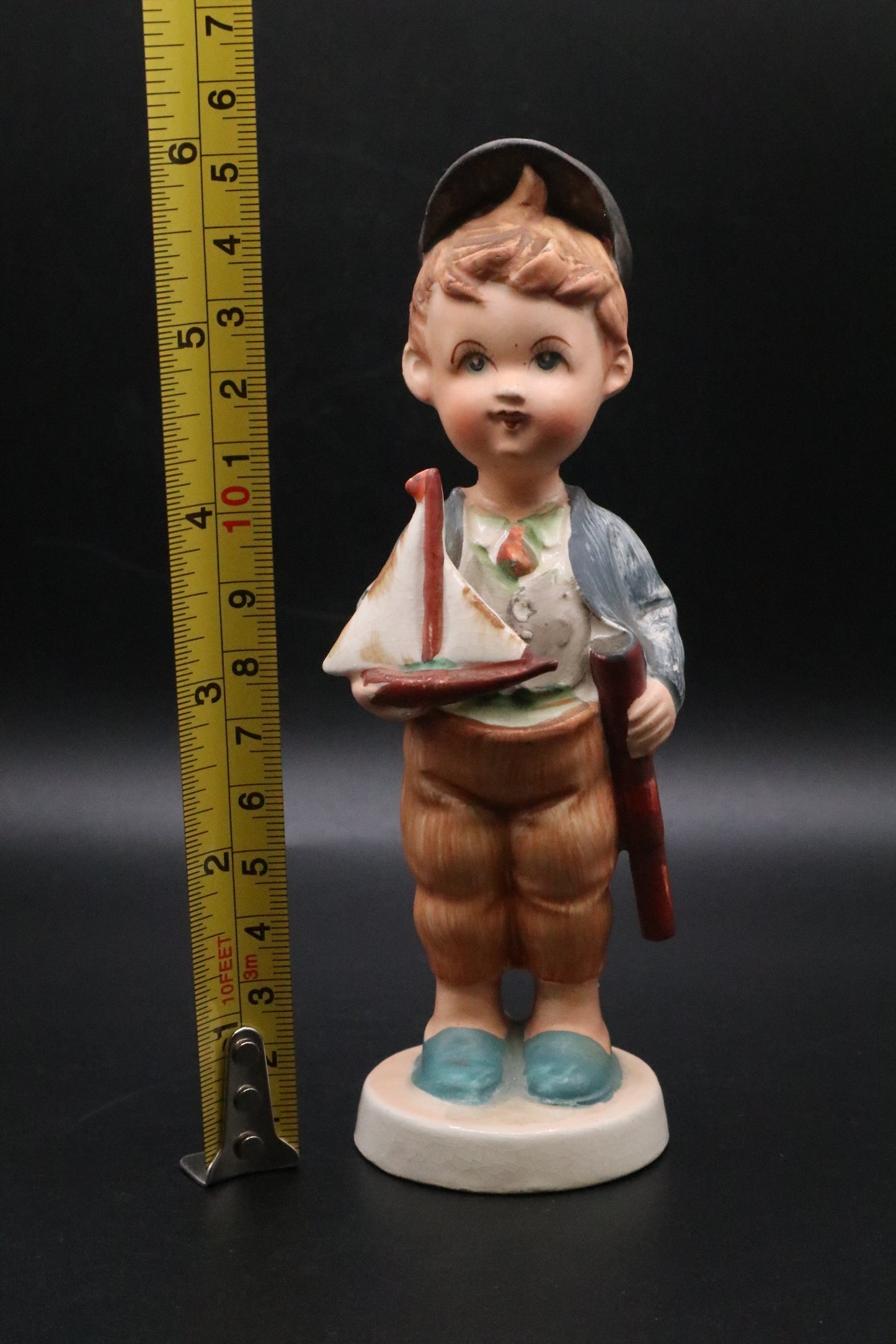 VINTAGE WALES JAPAN FIGURINE BOY WITH SAILBOAT