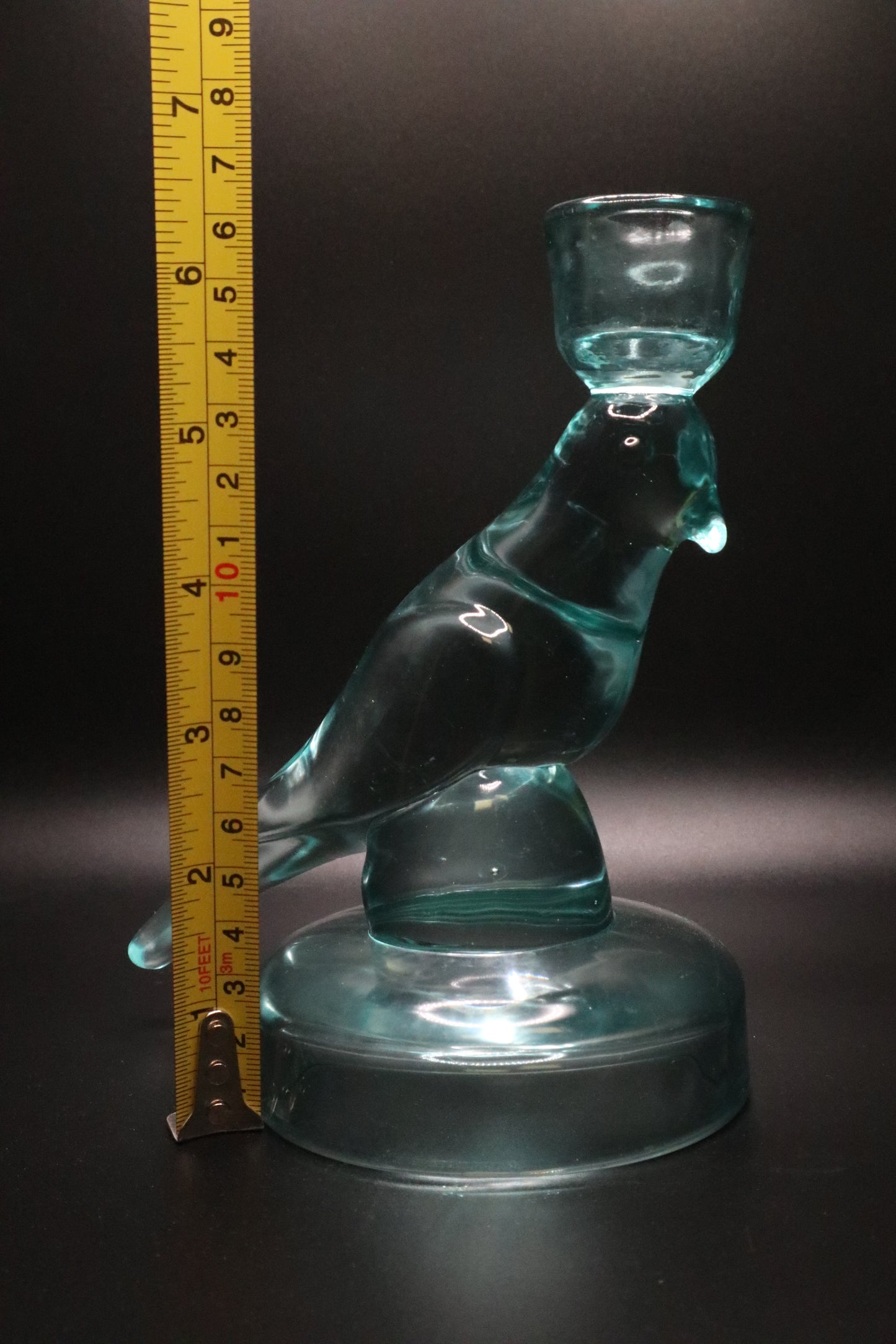 NEL LUSSO TEAL GLASS BIRD CANDLE STICK HOLDER