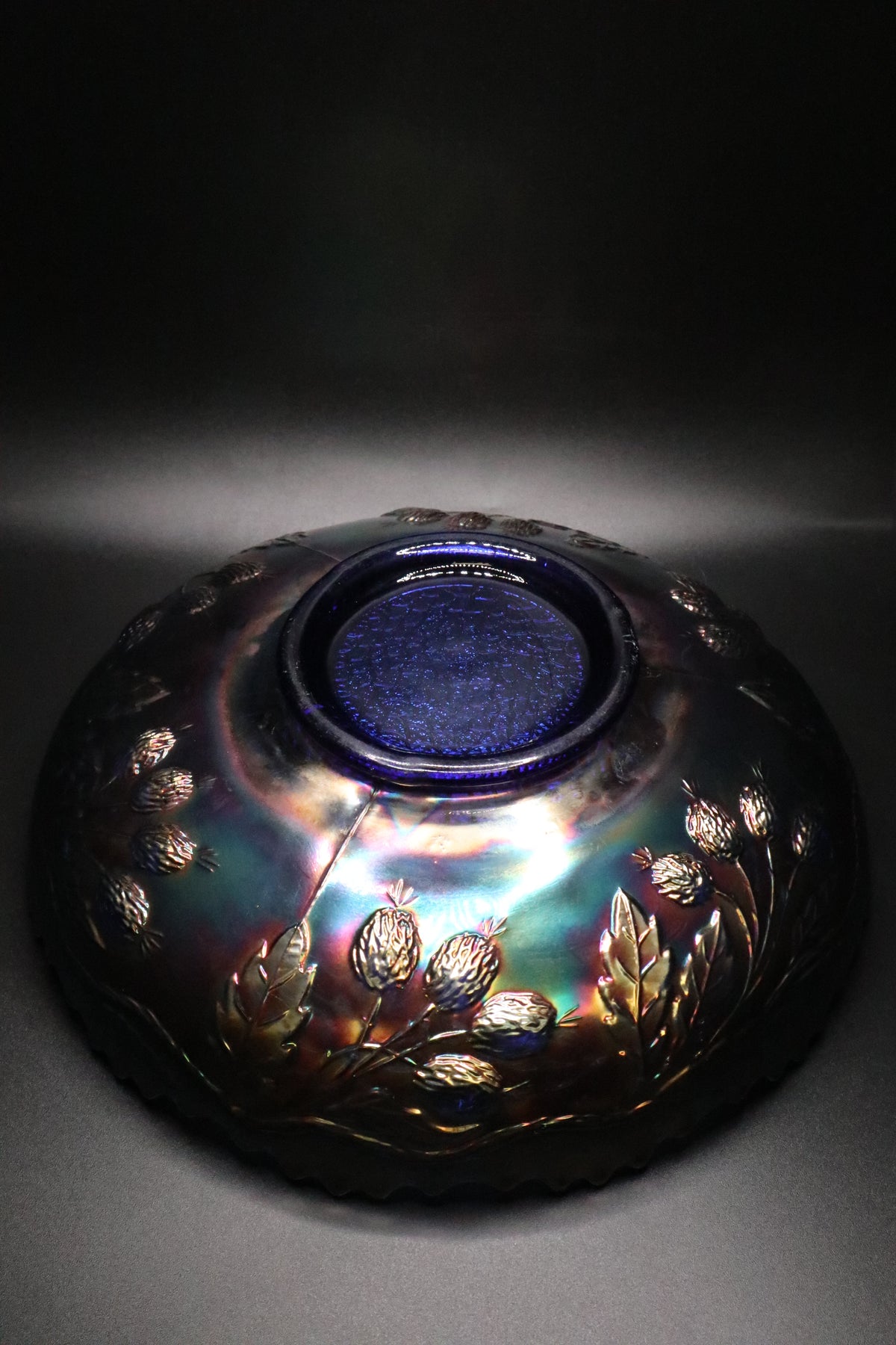 ANTIQUE FENTON BLUE "ORANGE TREE" CARNIVAL GLASS BOWL (AS IS)
