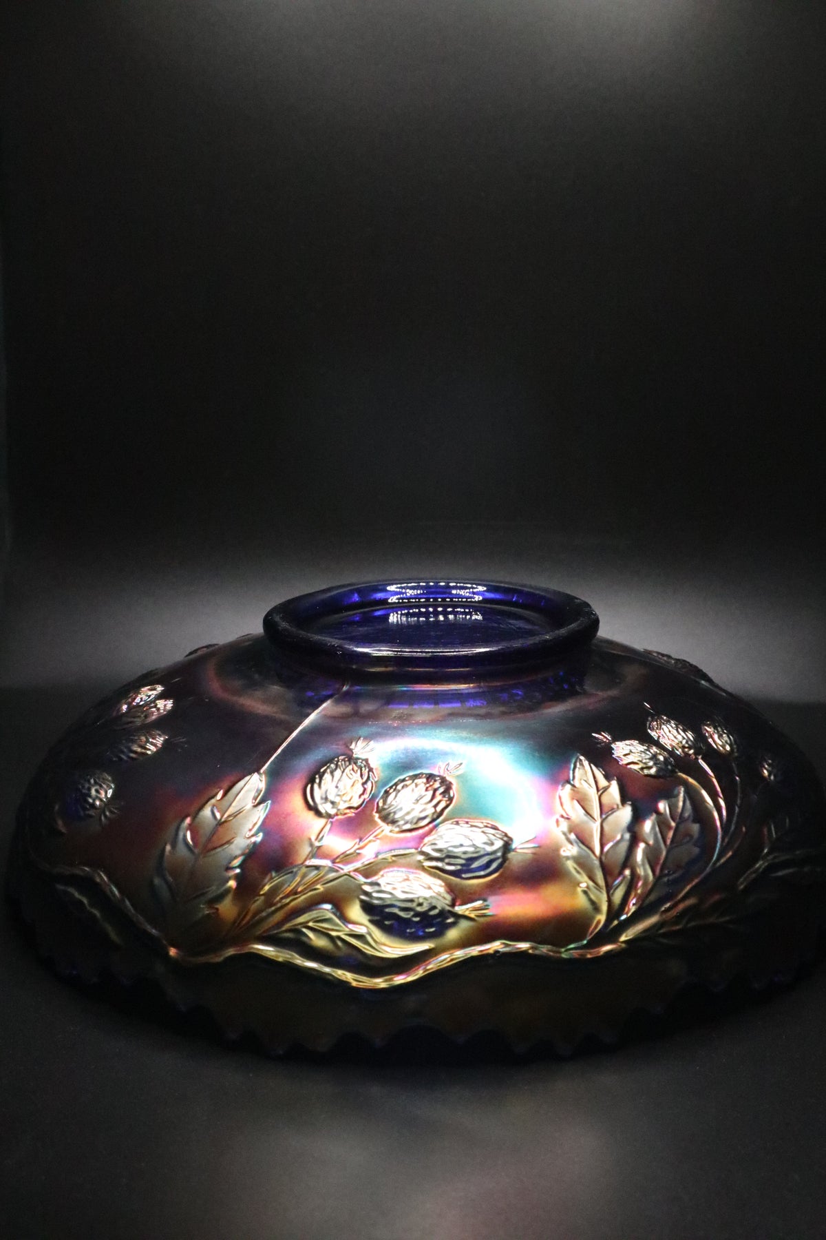 ANTIQUE FENTON BLUE "ORANGE TREE" CARNIVAL GLASS BOWL (AS IS)
